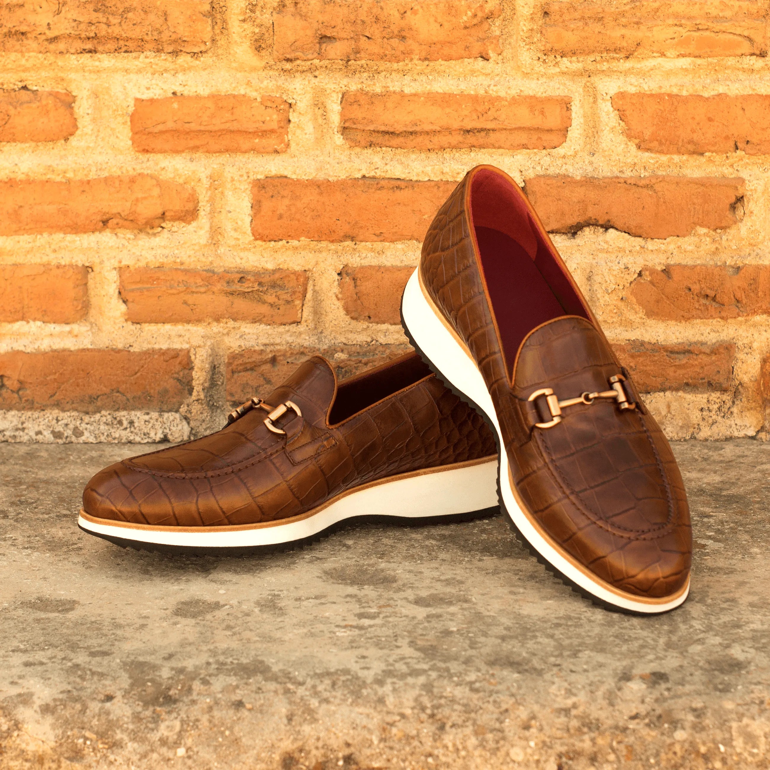Abia loafers II: brown leather with white soles, rounded toe luxury bespoke shoes for men