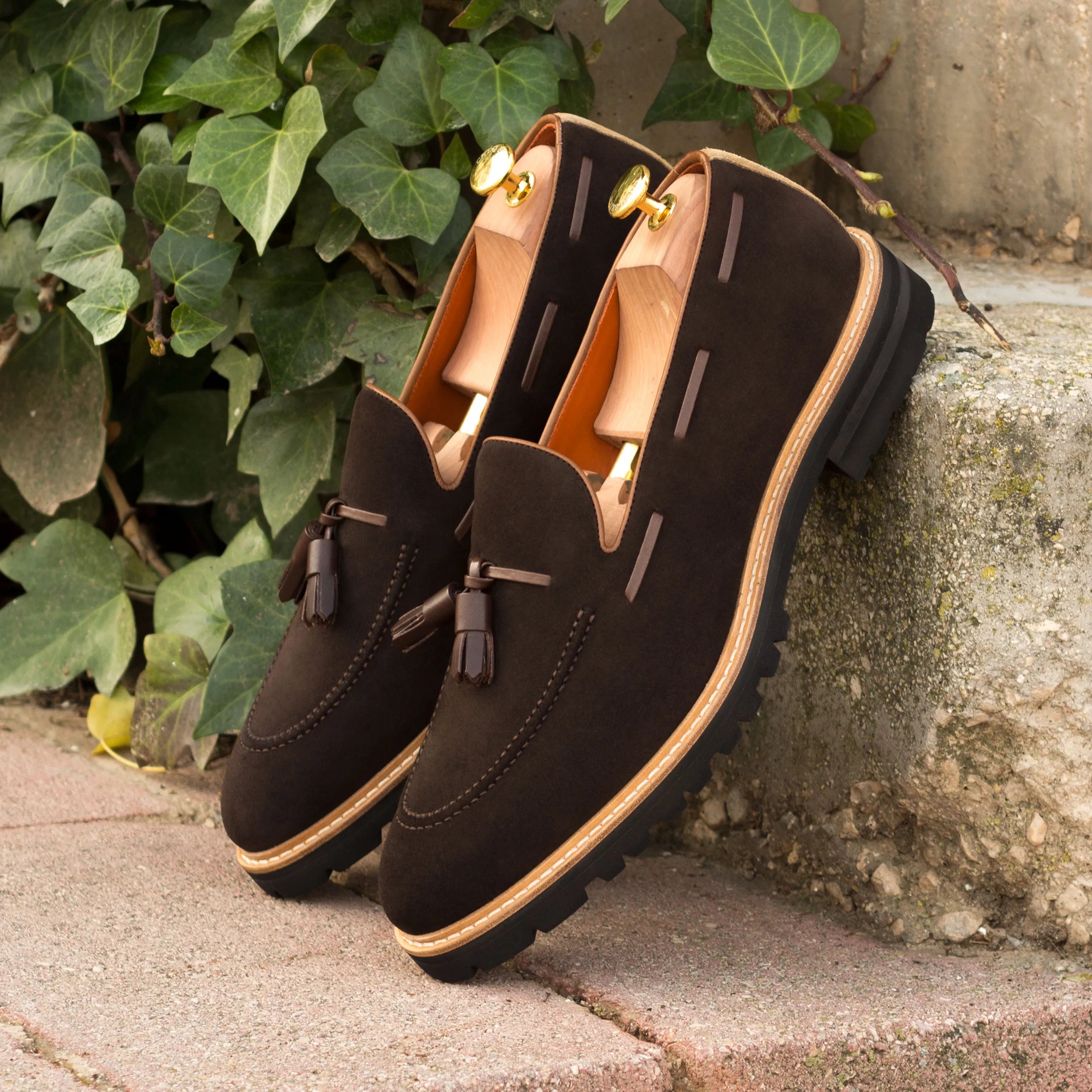 Brown suede tassel Achilles loafers II, luxury bespoke shoes for men