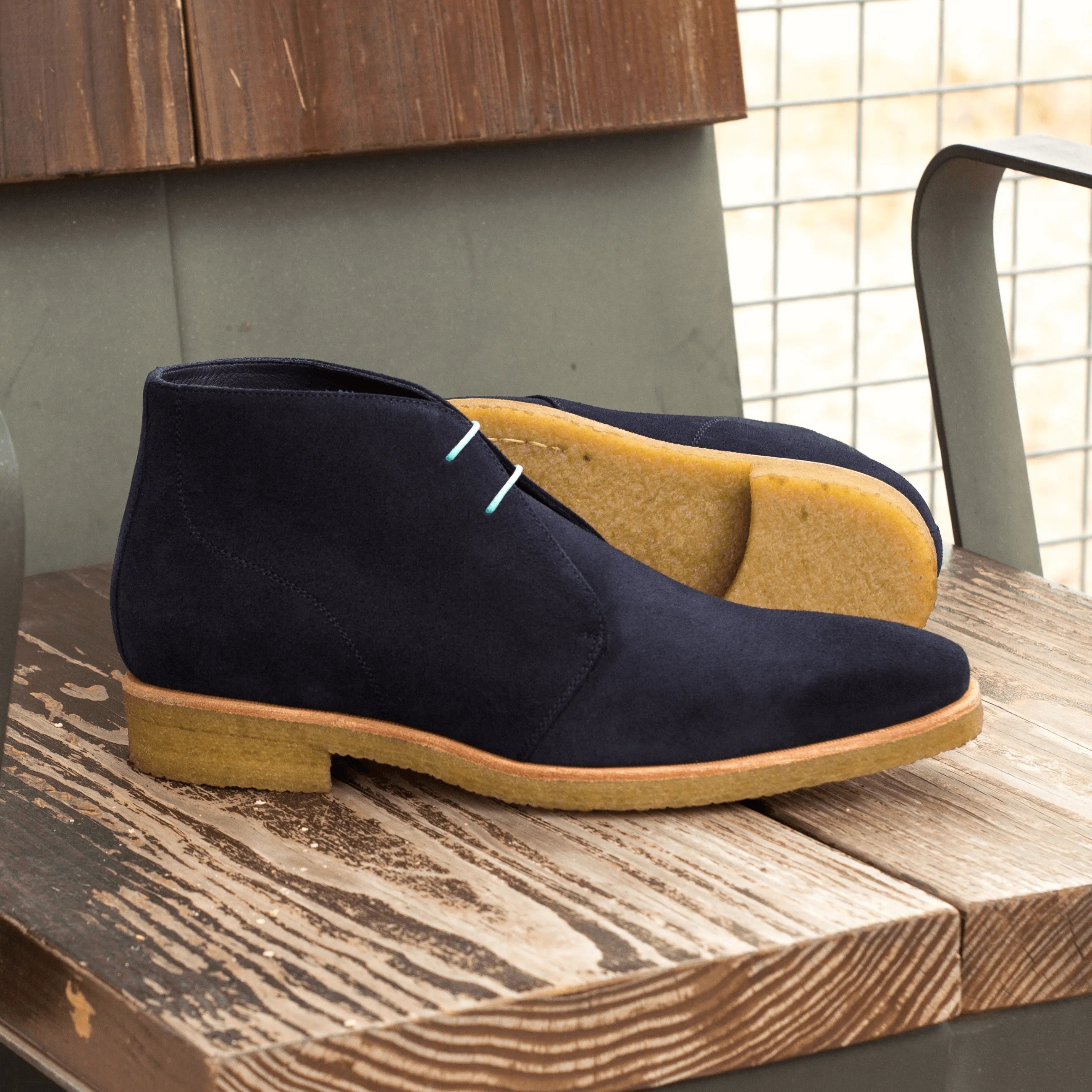 Navy suede Adamo Chukka boots rear view