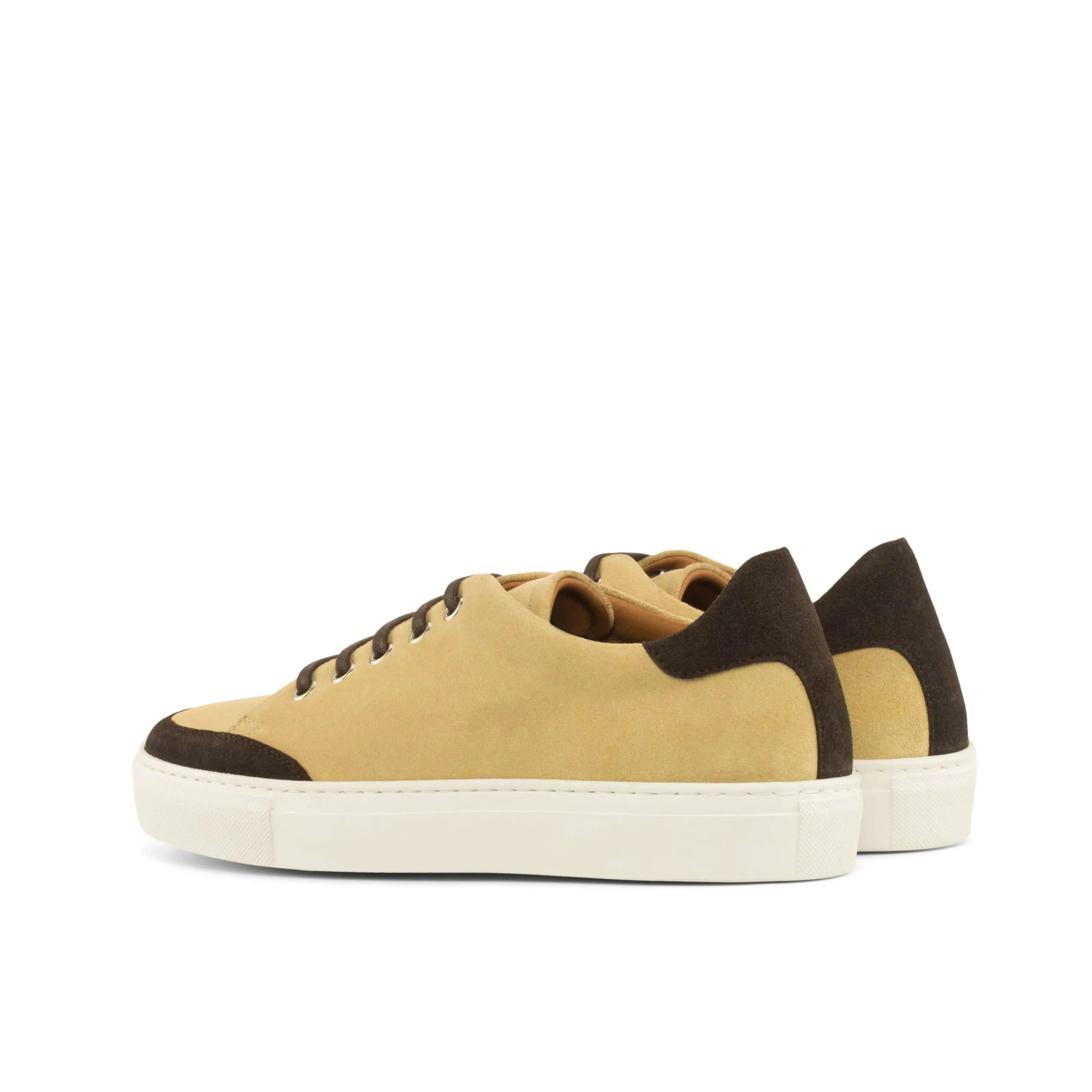 Adrianas ladies tennis sneaker in tan and brown lux suede