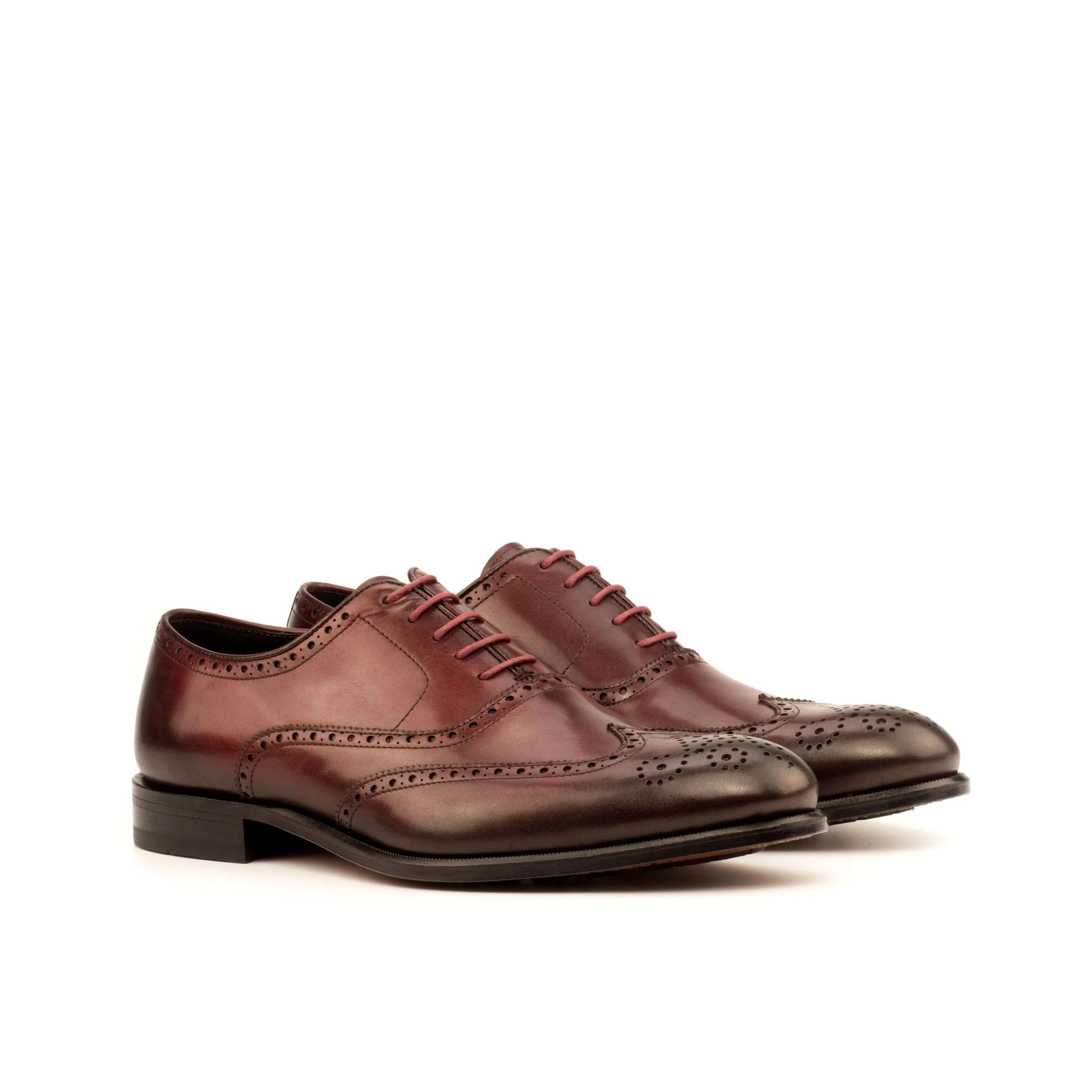 Burgundy leather Ahote full brogue shoes with hand-painted patina