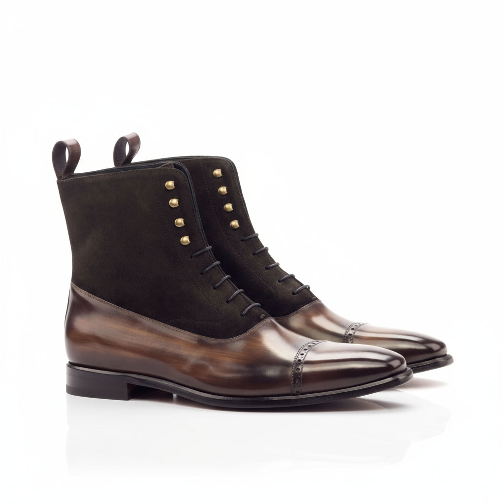 Capone patina balmoral boots in brown leather and black suede