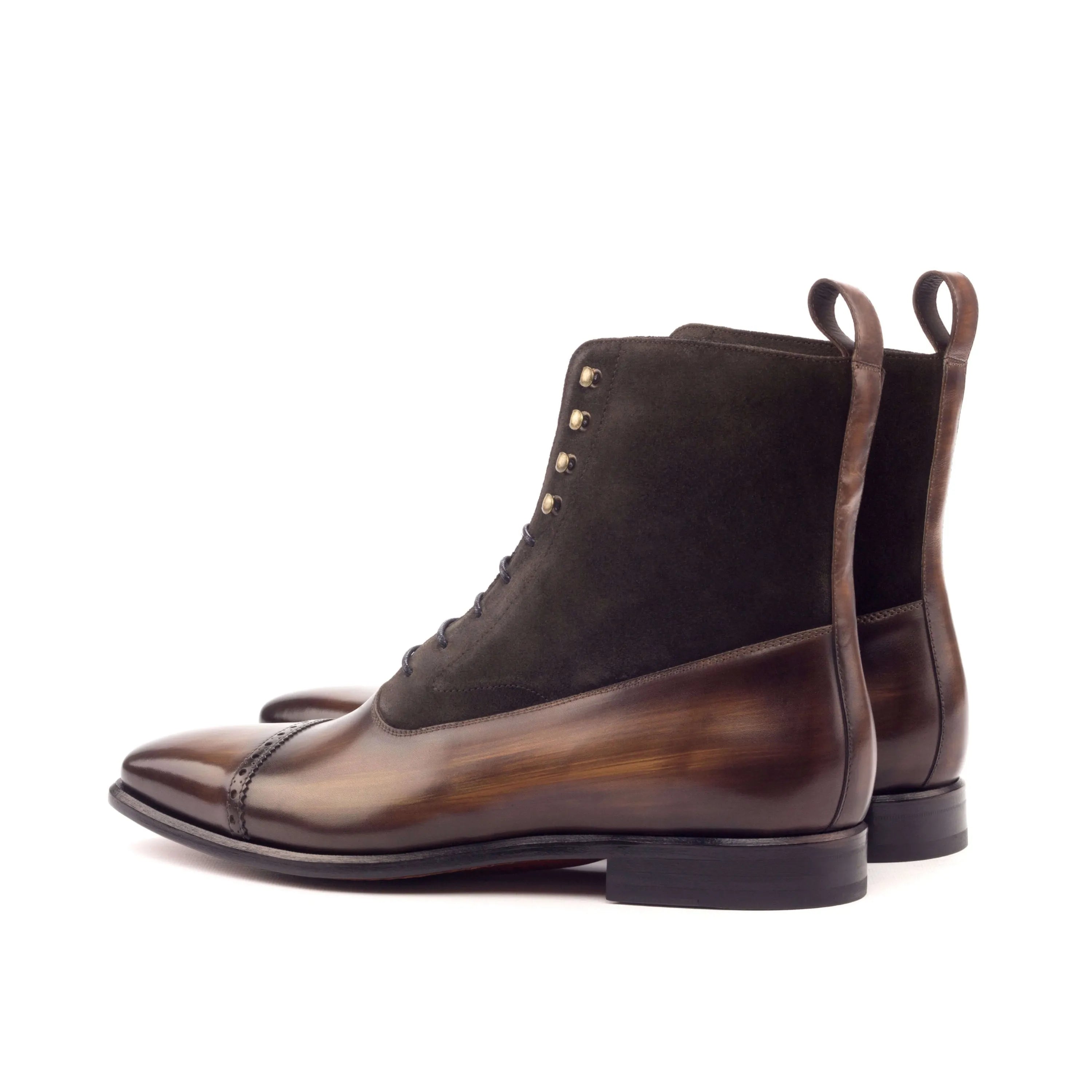 Capone patina Balmoral boots in brown leather and suede lace-up design