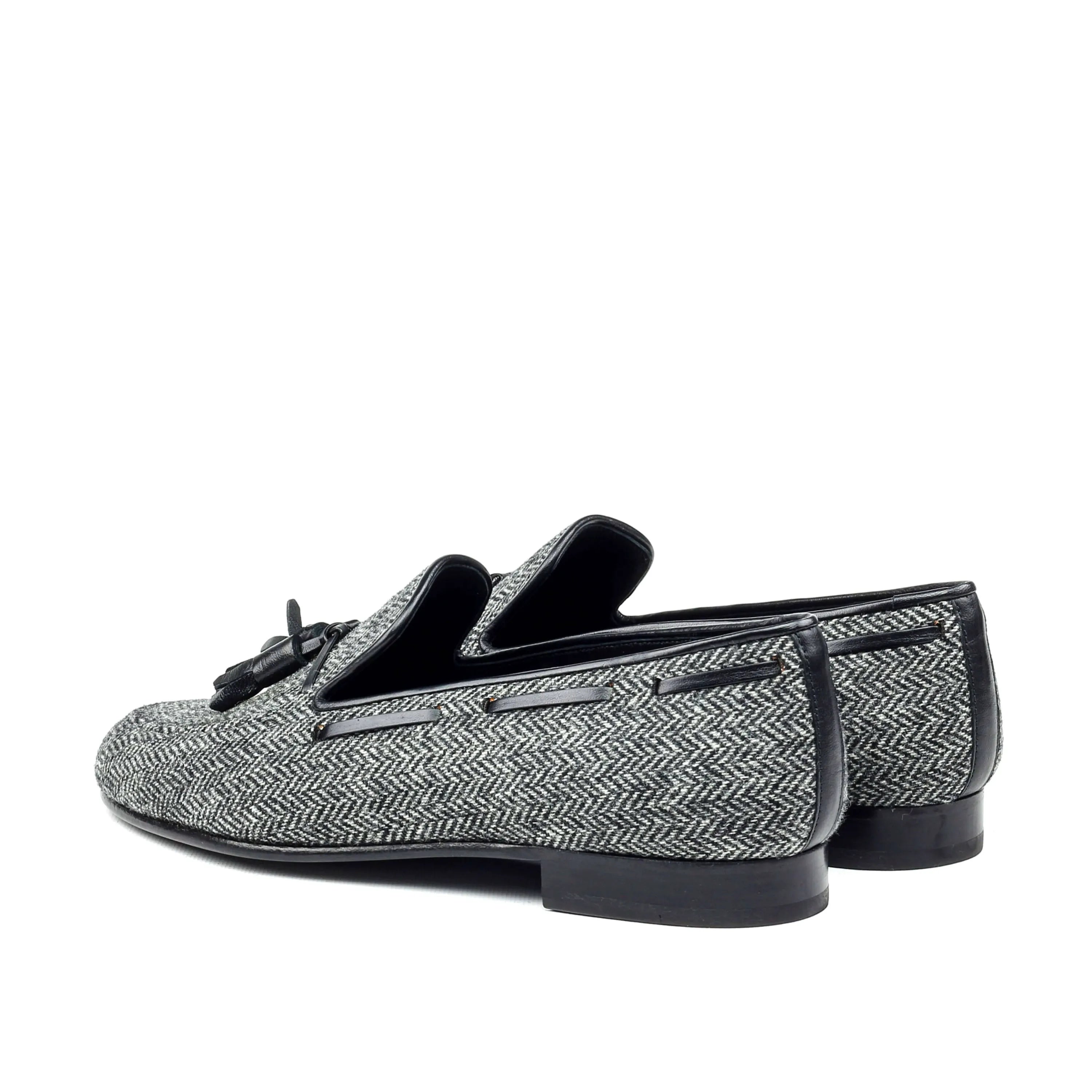 Gray herringbone tassel Alexander loafers back view