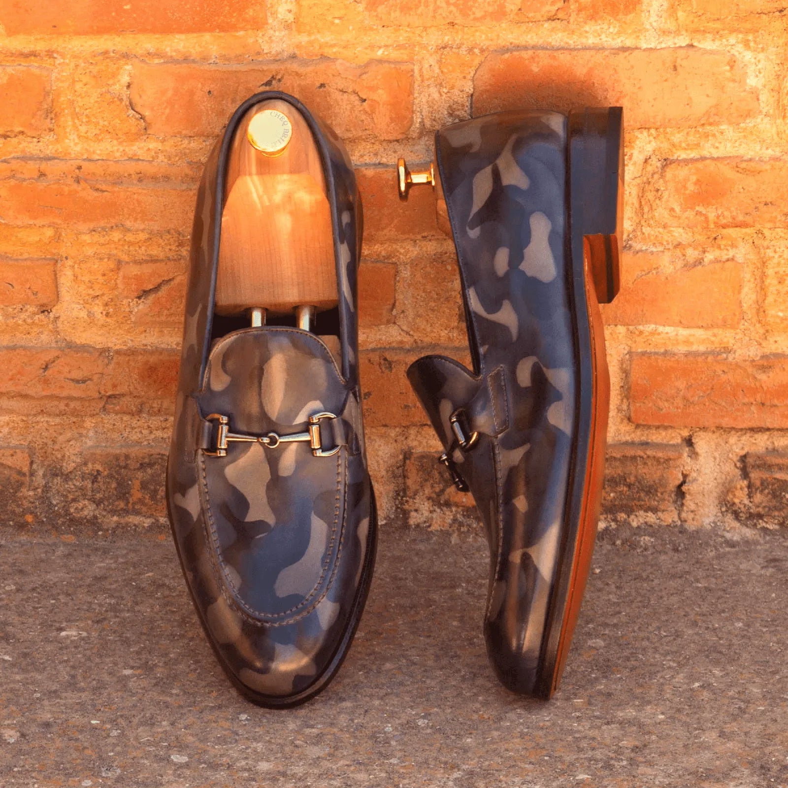 Andrew camo patina loafers in camouflage patterned leather