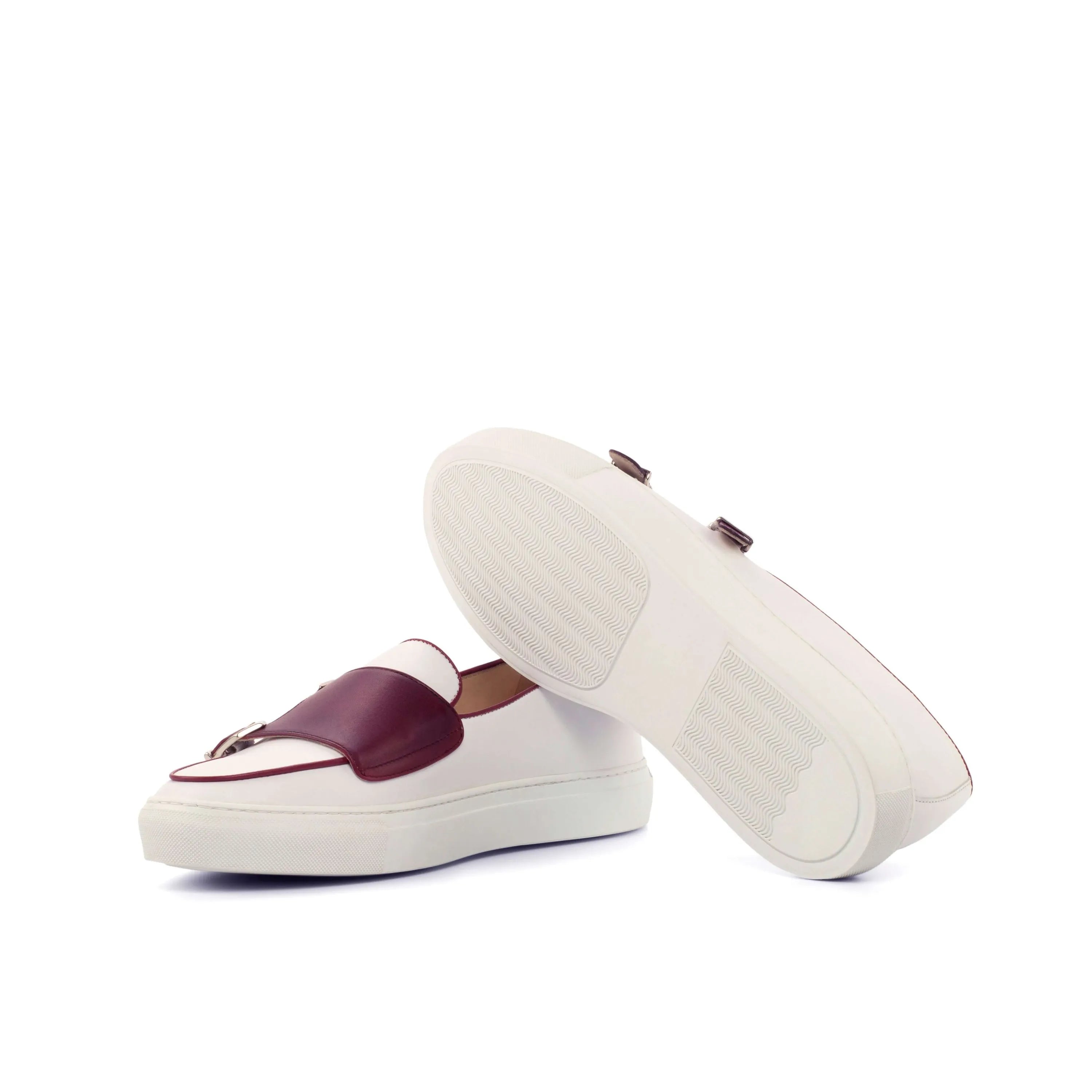 Andrew81 monk sneaker: white and burgundy double monk nappa leather