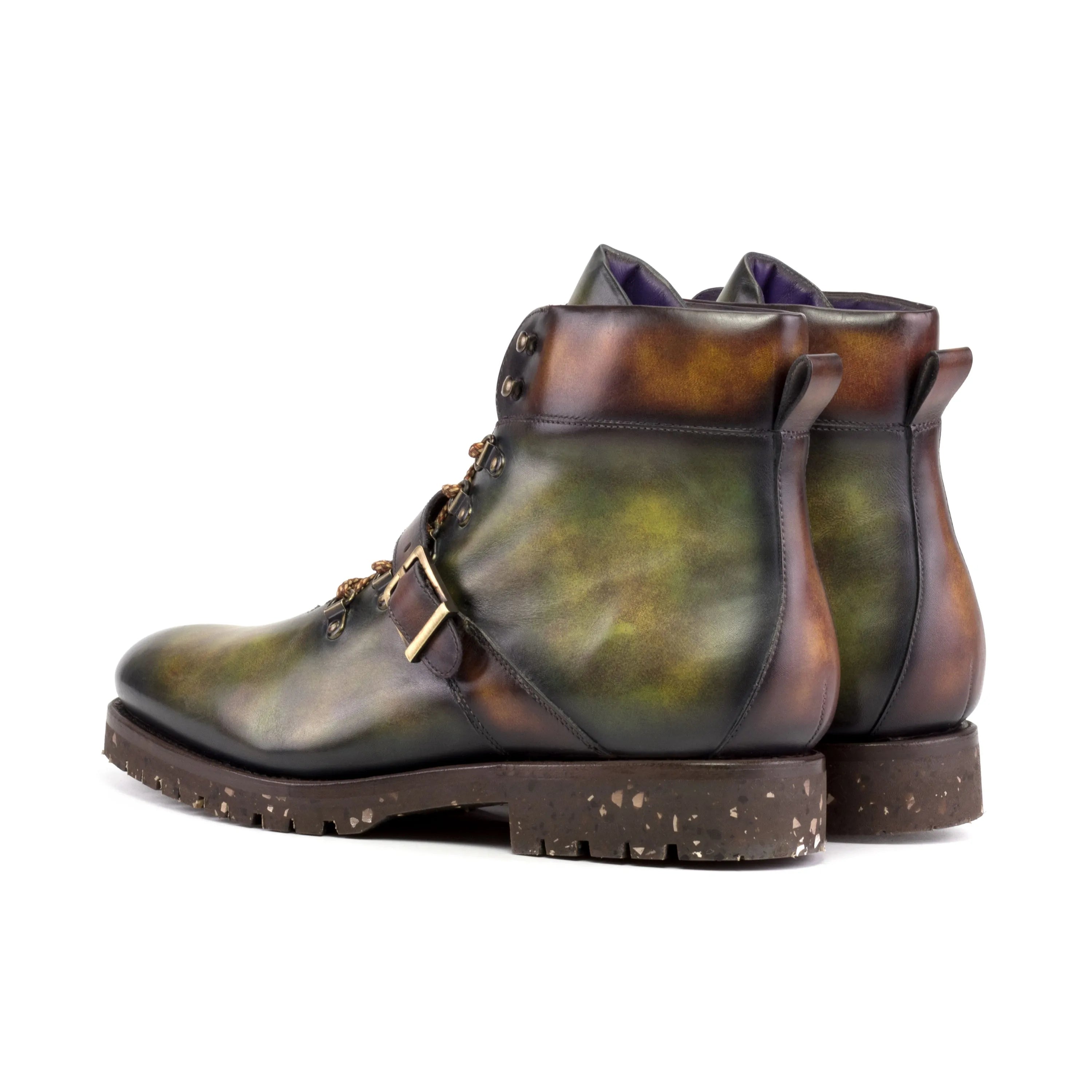 Avalanch Patina hiking boots in green and brown leather
