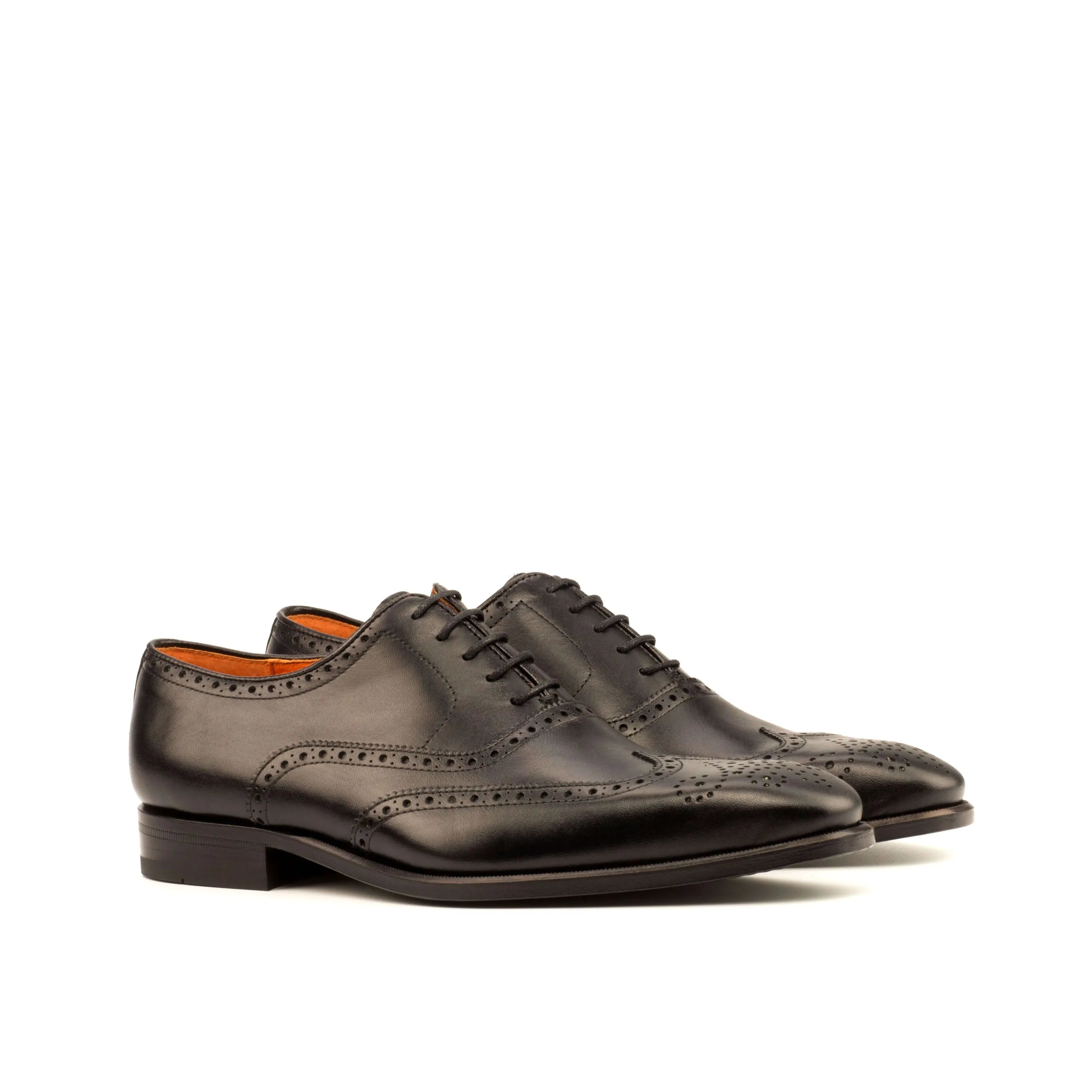 Awan full brogue black leather wingtip shoes for men