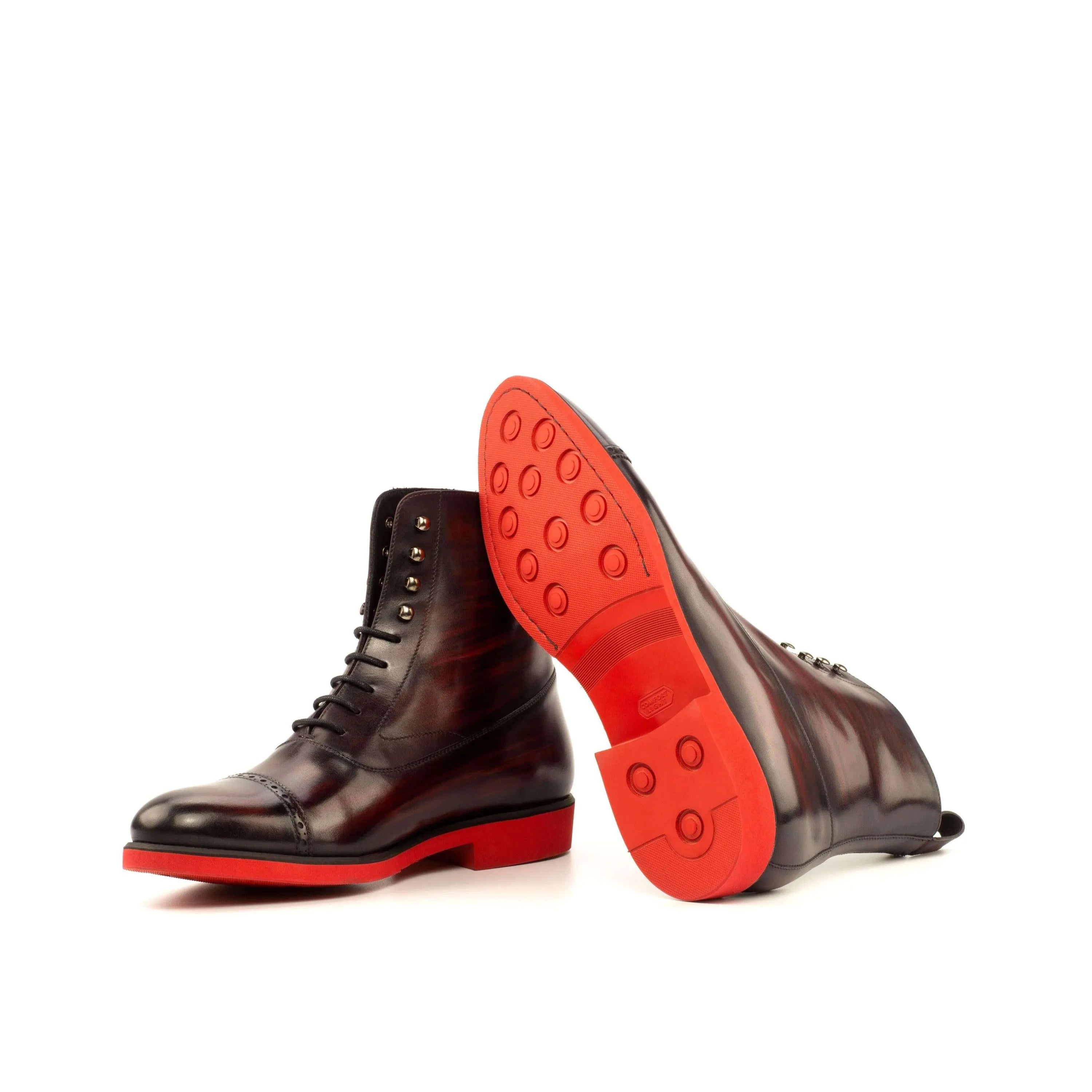 B61 Balmoral patina boots II in burgundy leather with red soles