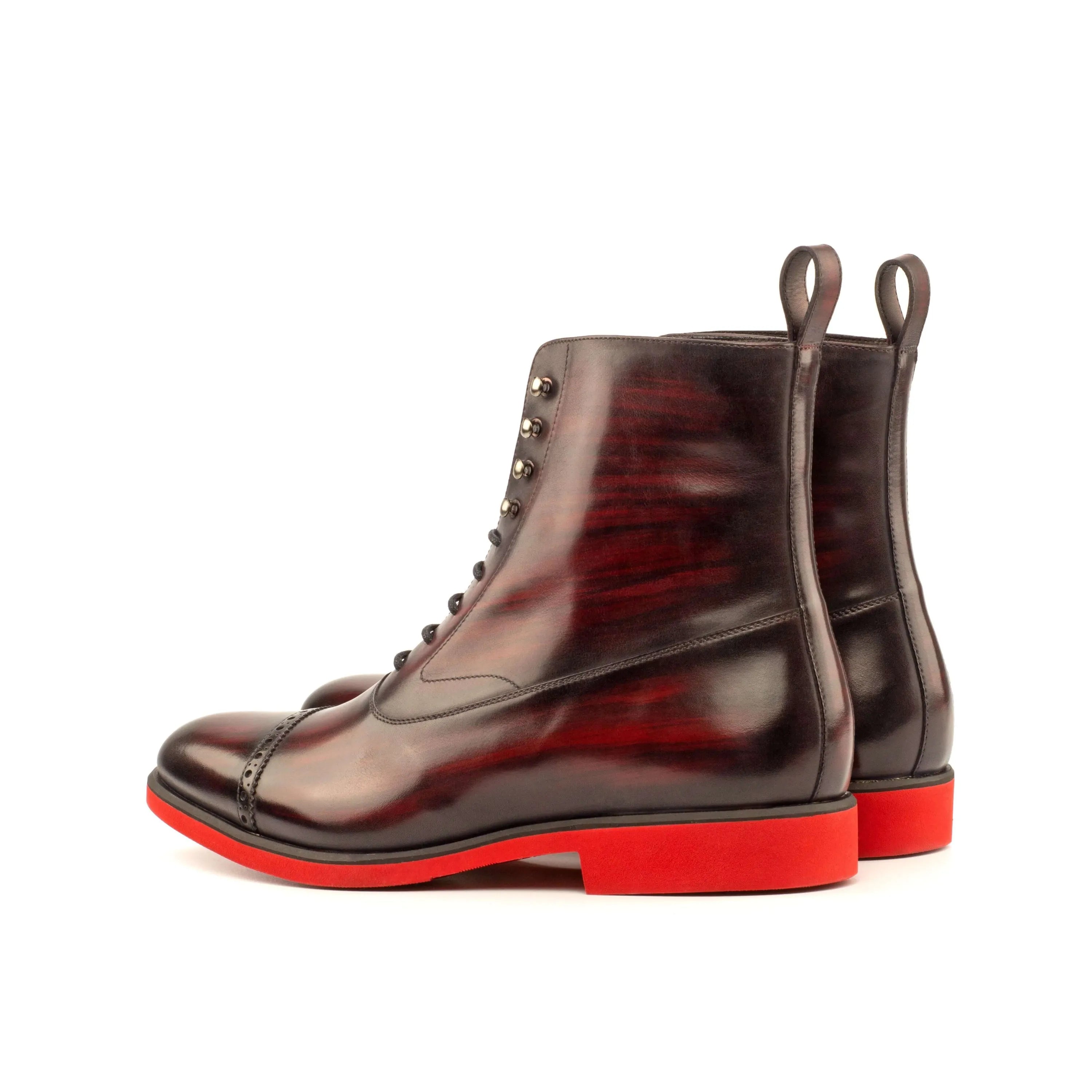 B61 Balmoral Patina boots in burgundy leather with red soles
