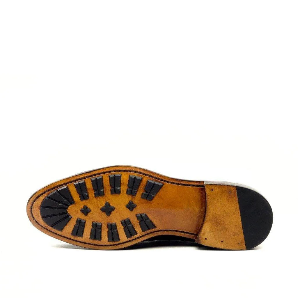Bako double monk shoes brown leather sole with black rubber treads
