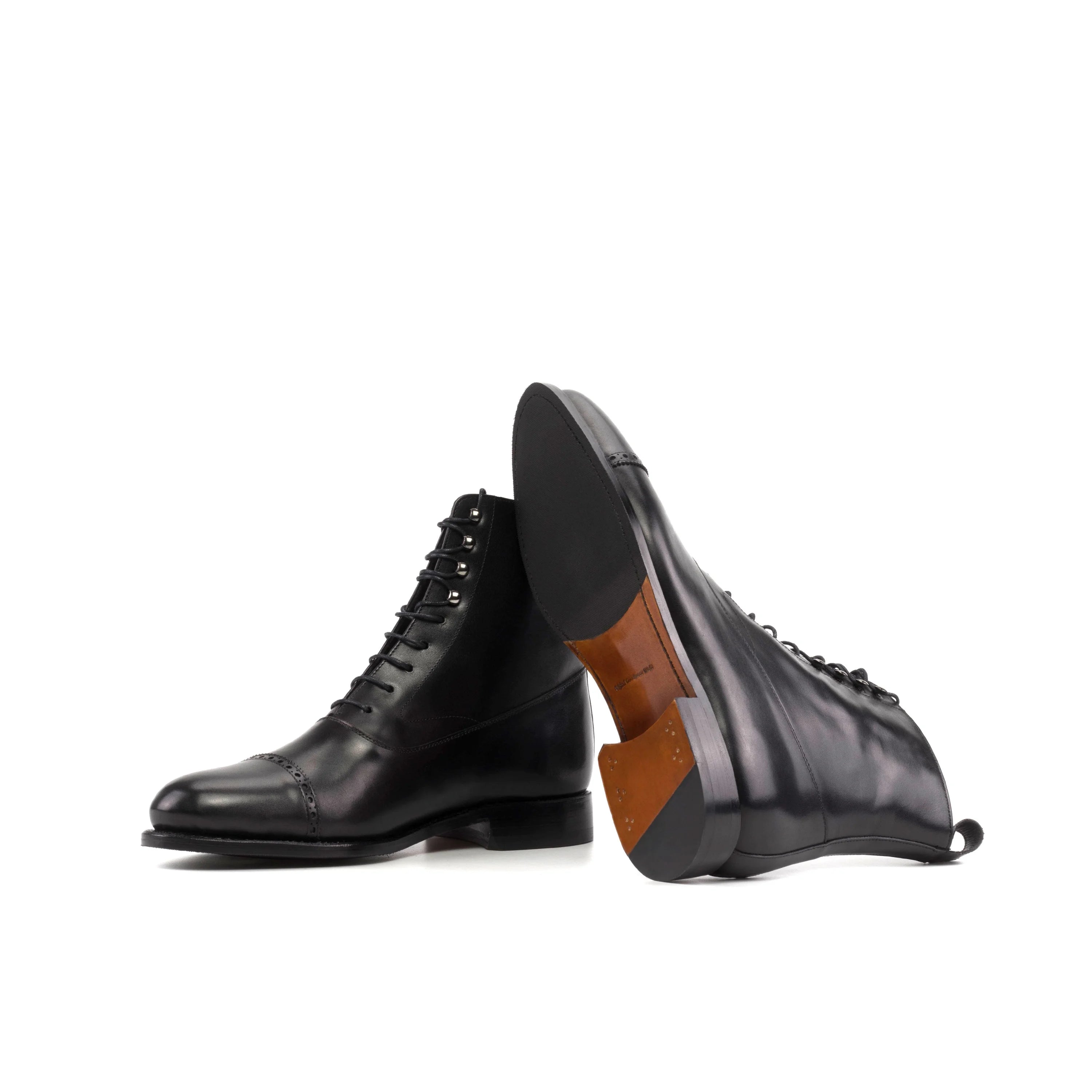Bartos Balmoral Boots II with black leather, polished finish, closed channel lacing