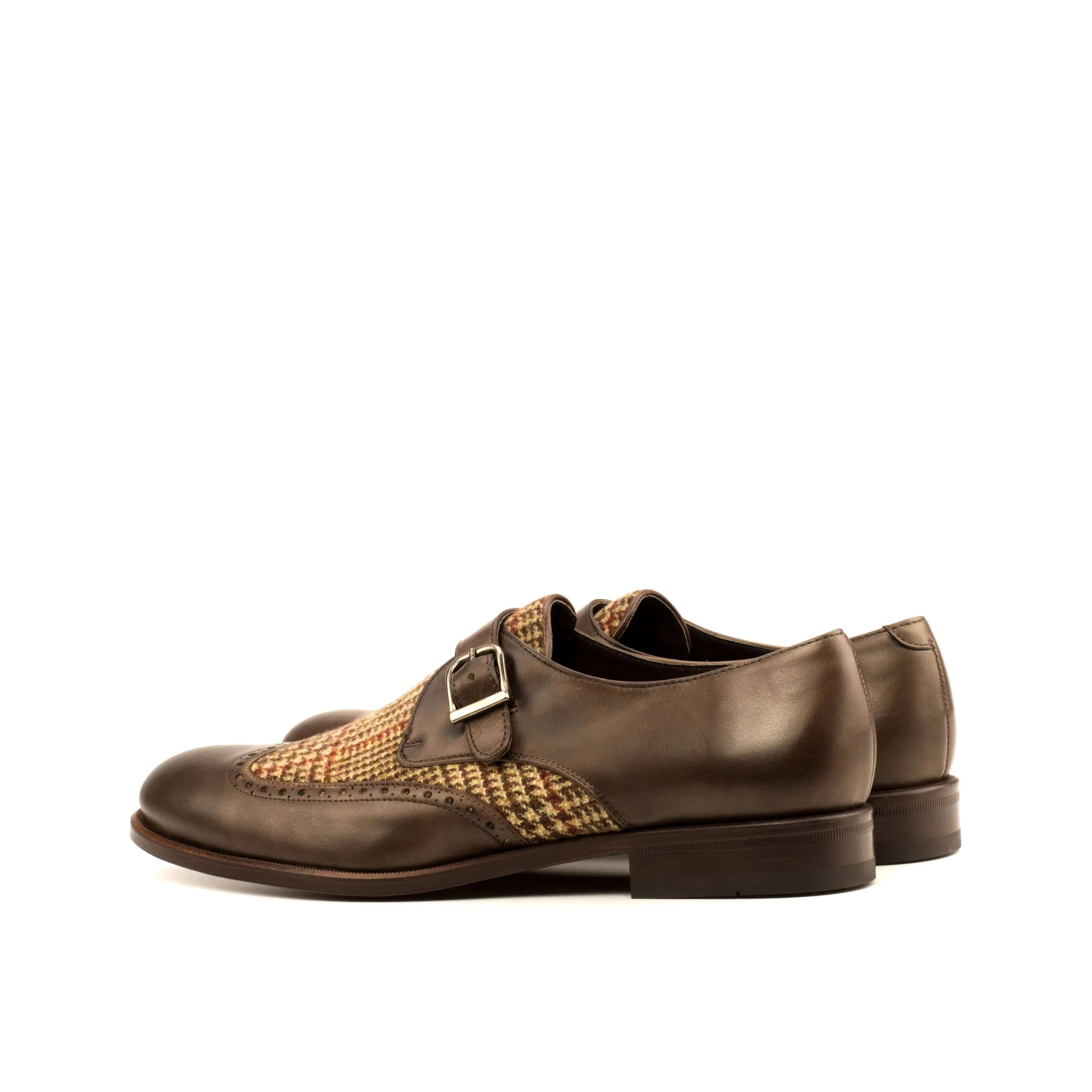 Bodaway single monk shoes in brown leather and tweed
