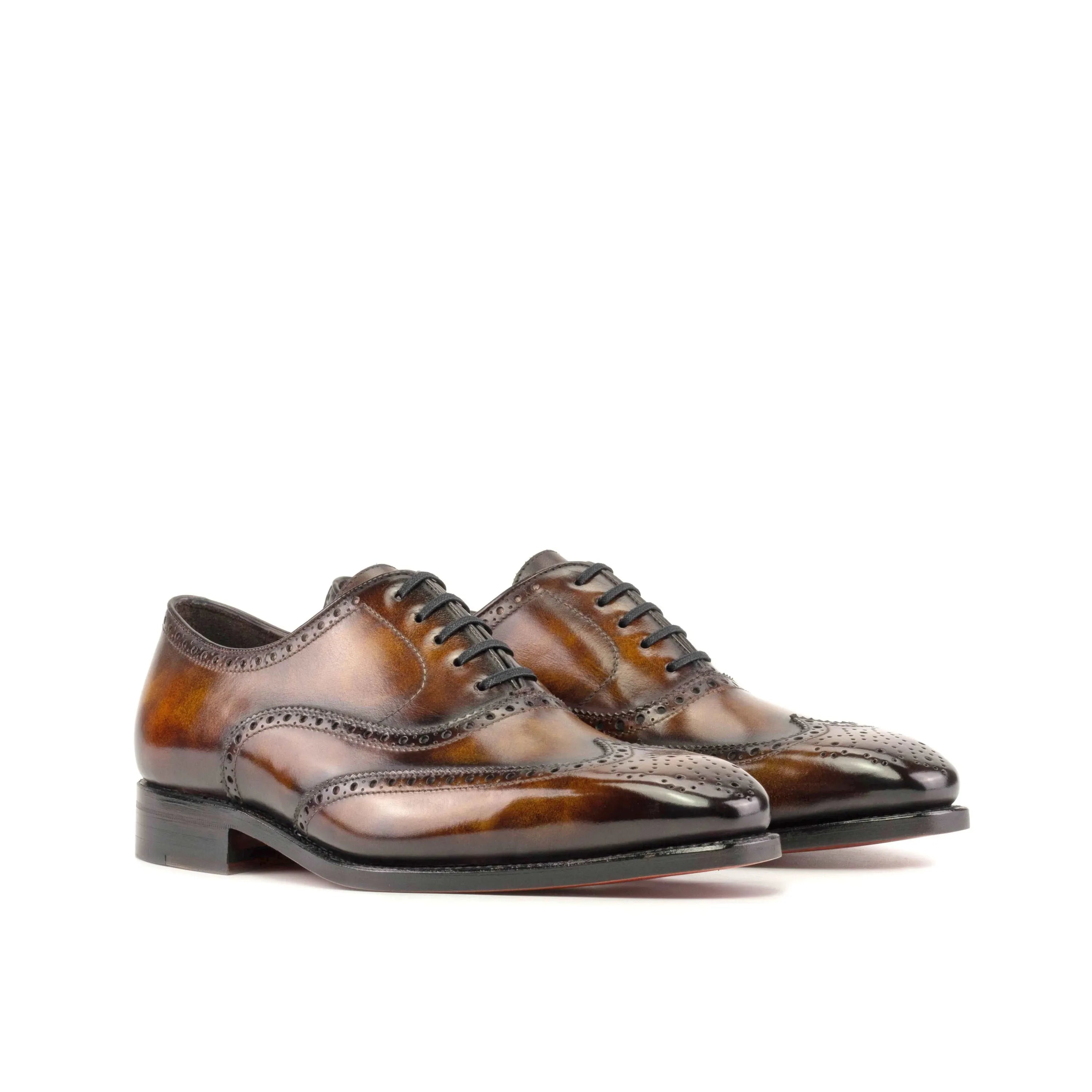 Bondo patina full brogue shoes in brown leather wingtip style