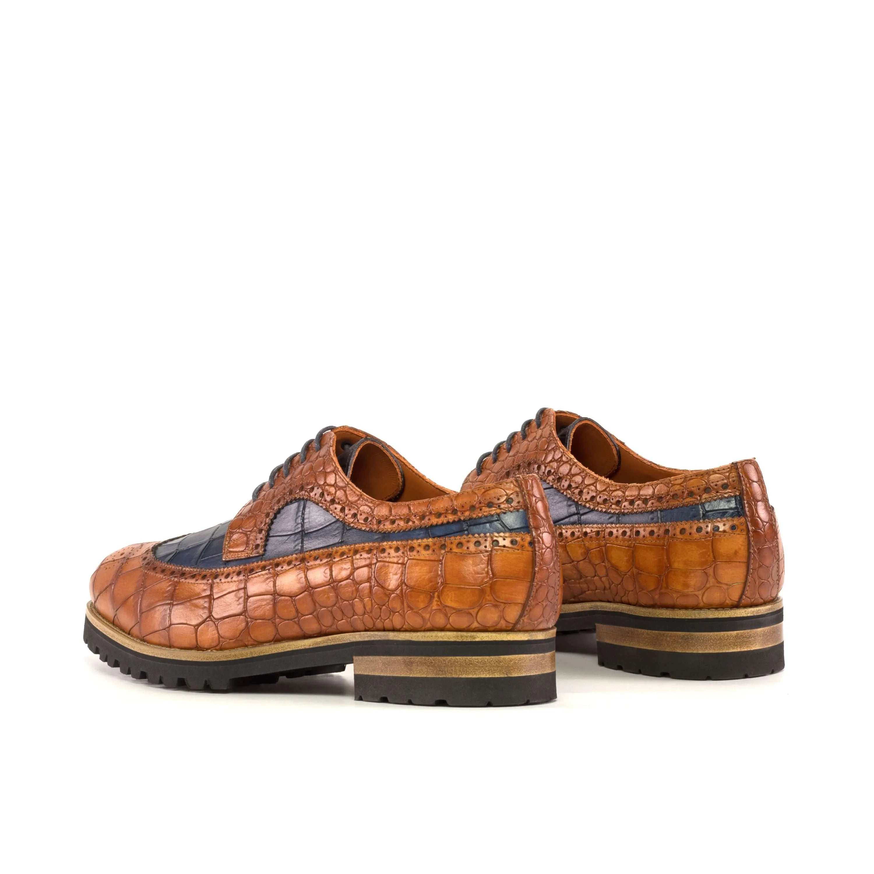 Bornard Longwing Blucher painted croco brown leather dress shoes