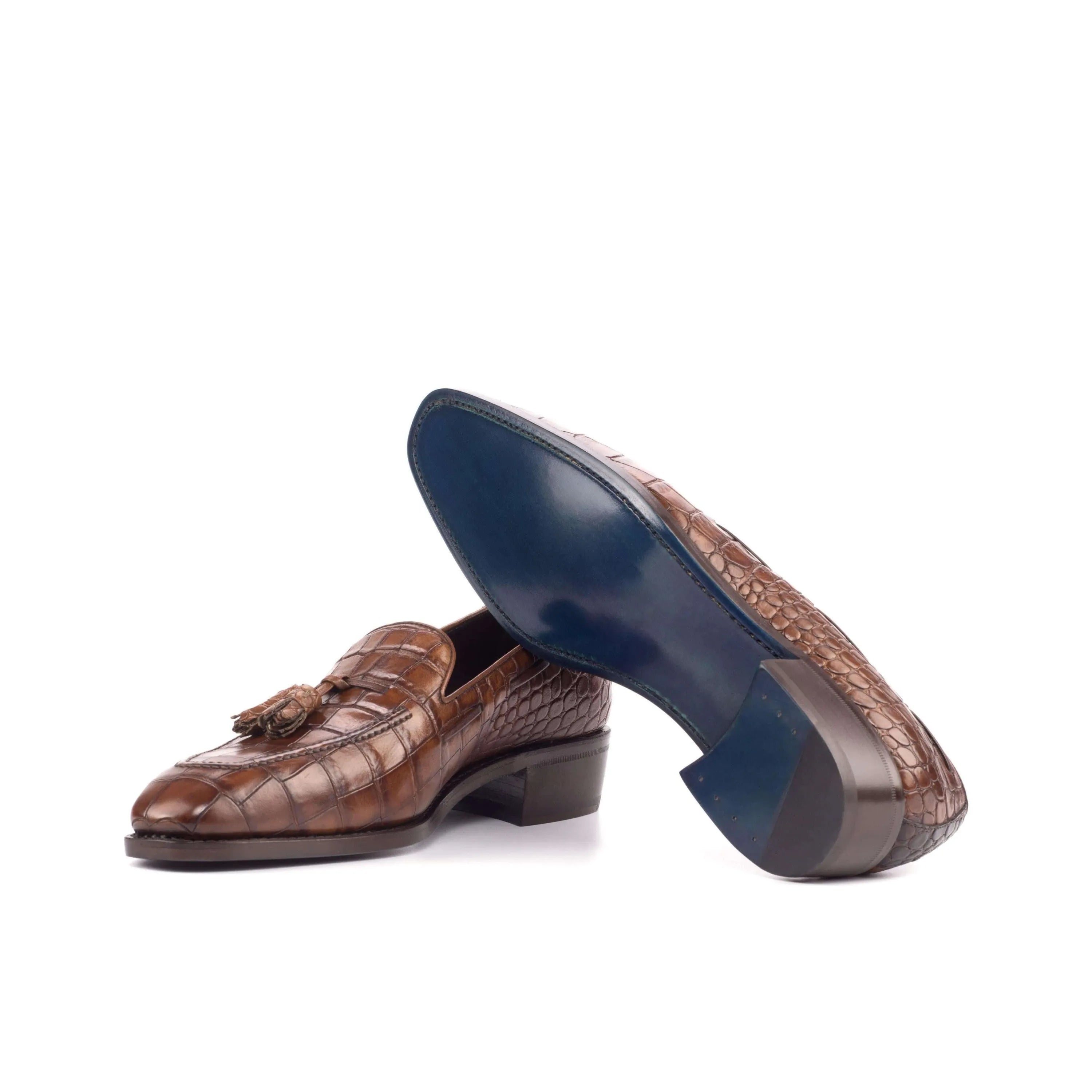 Bruno Croco Loafers II in brown painted croco with chisel toe