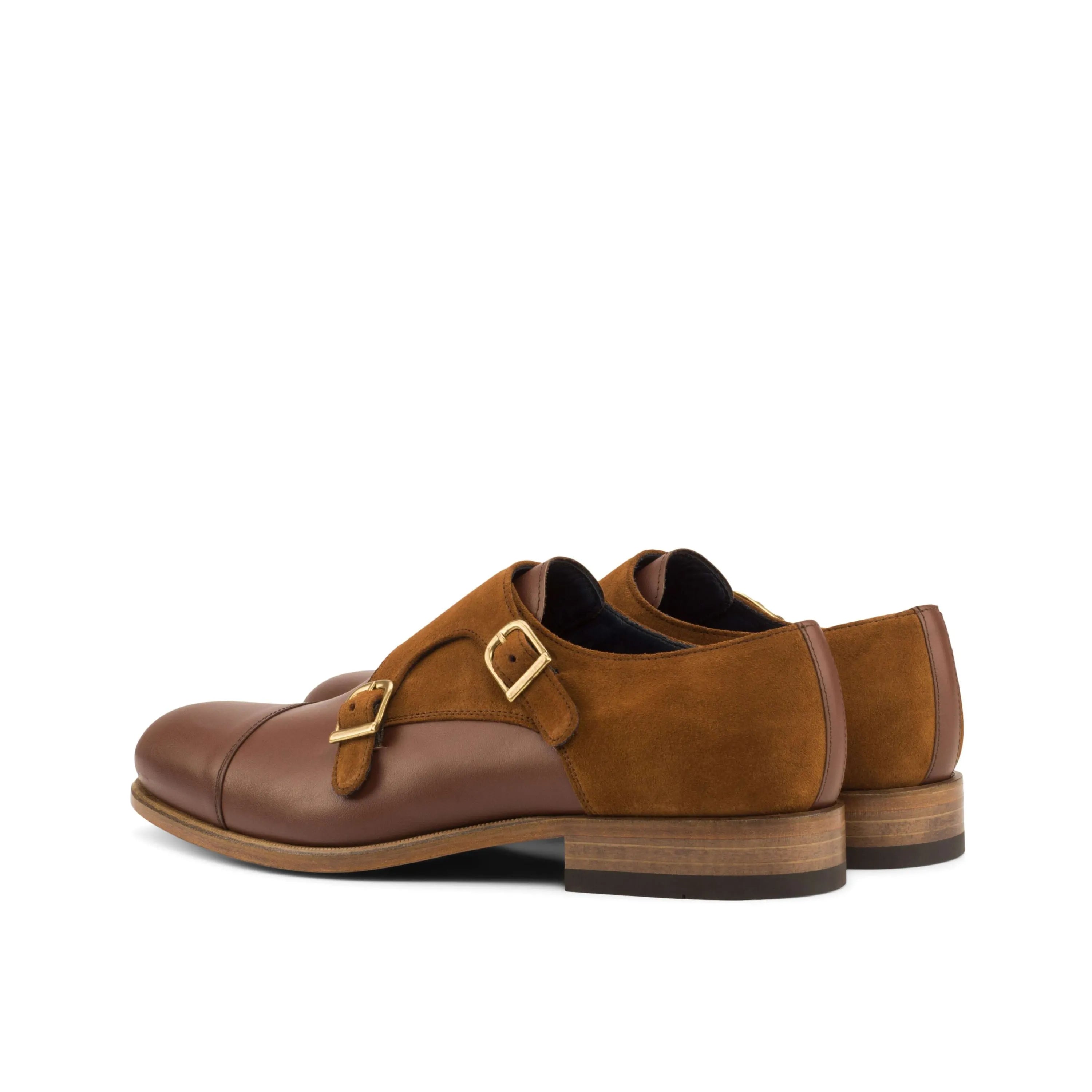 Brusca double monk shoes in brown leather and suede