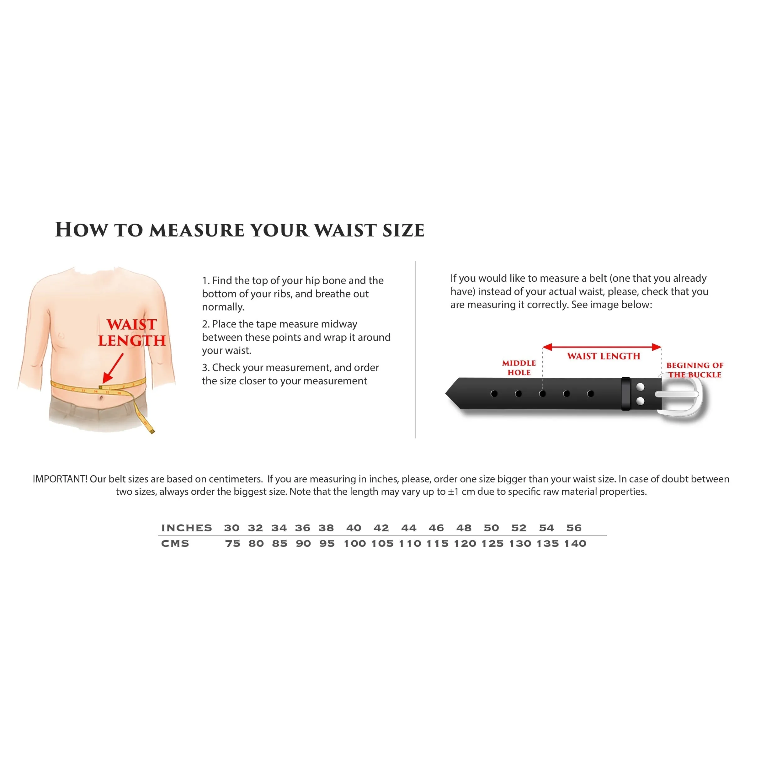Waist measurement guide for Cairo Patina Hamptons Belt