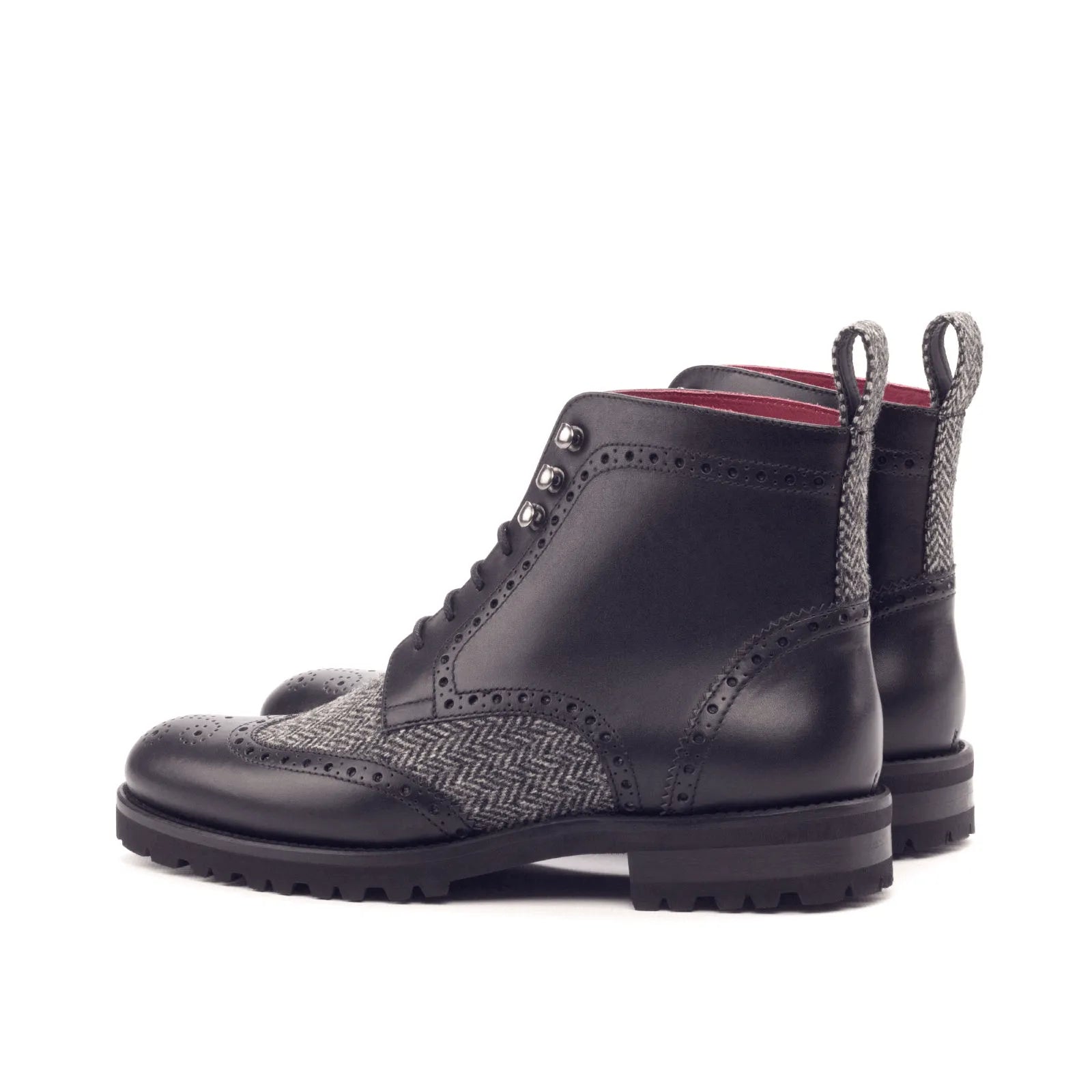 Camilla ladies military brogue boots II in black leather and tweed