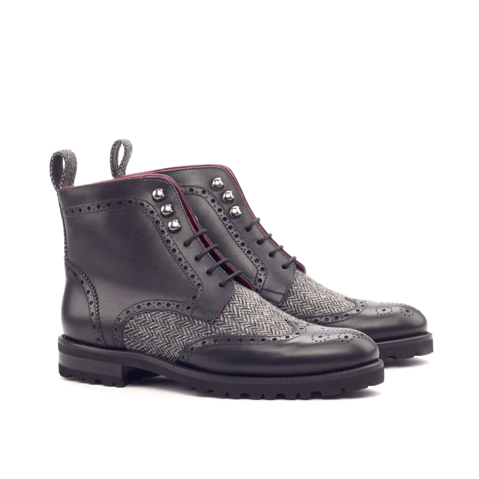 Camilla ladies military brogue boots in gray and black leather