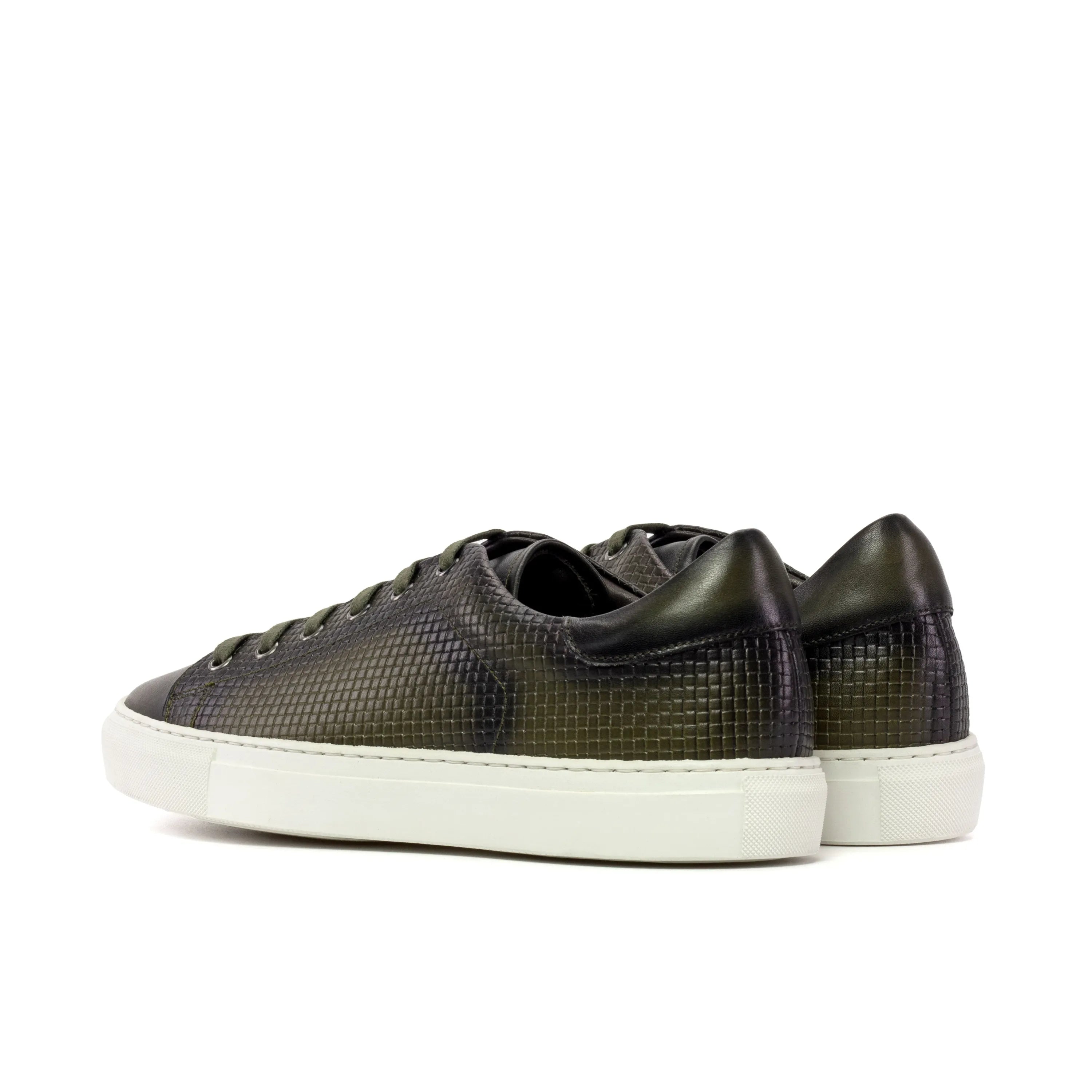 Olive green textured leather CapaThree trainer sneaker