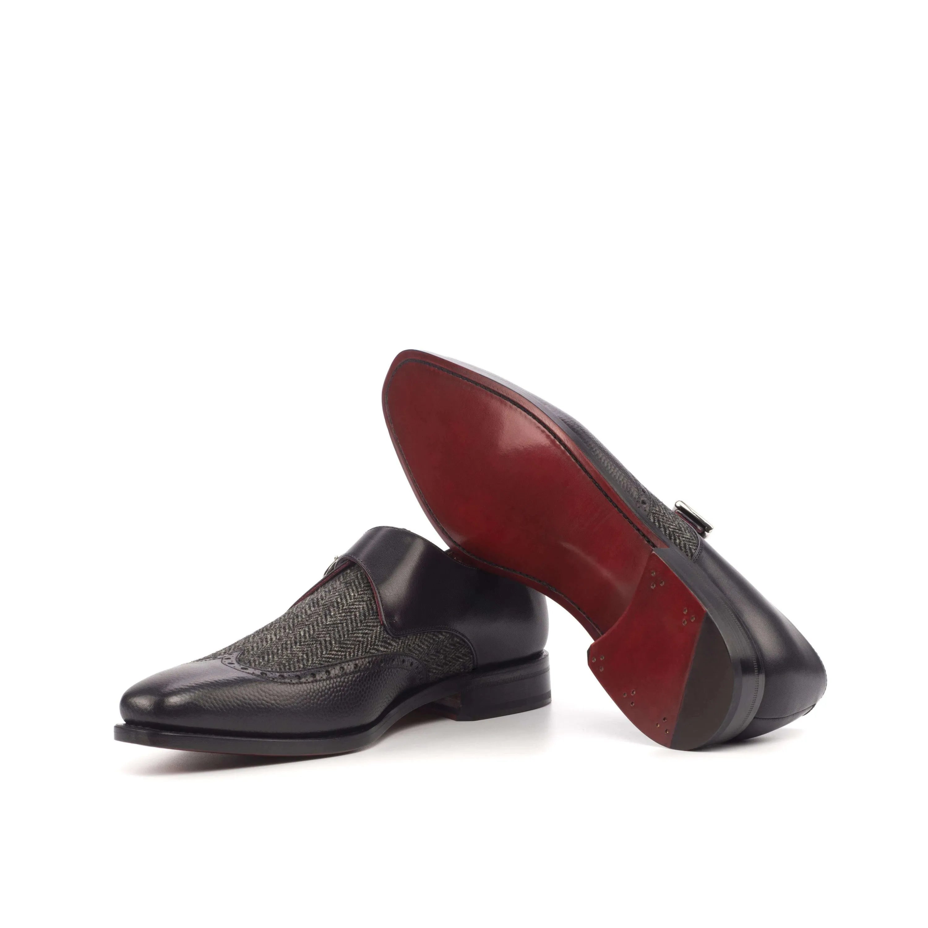 Caval Single Monk black leather dress shoes with red soles