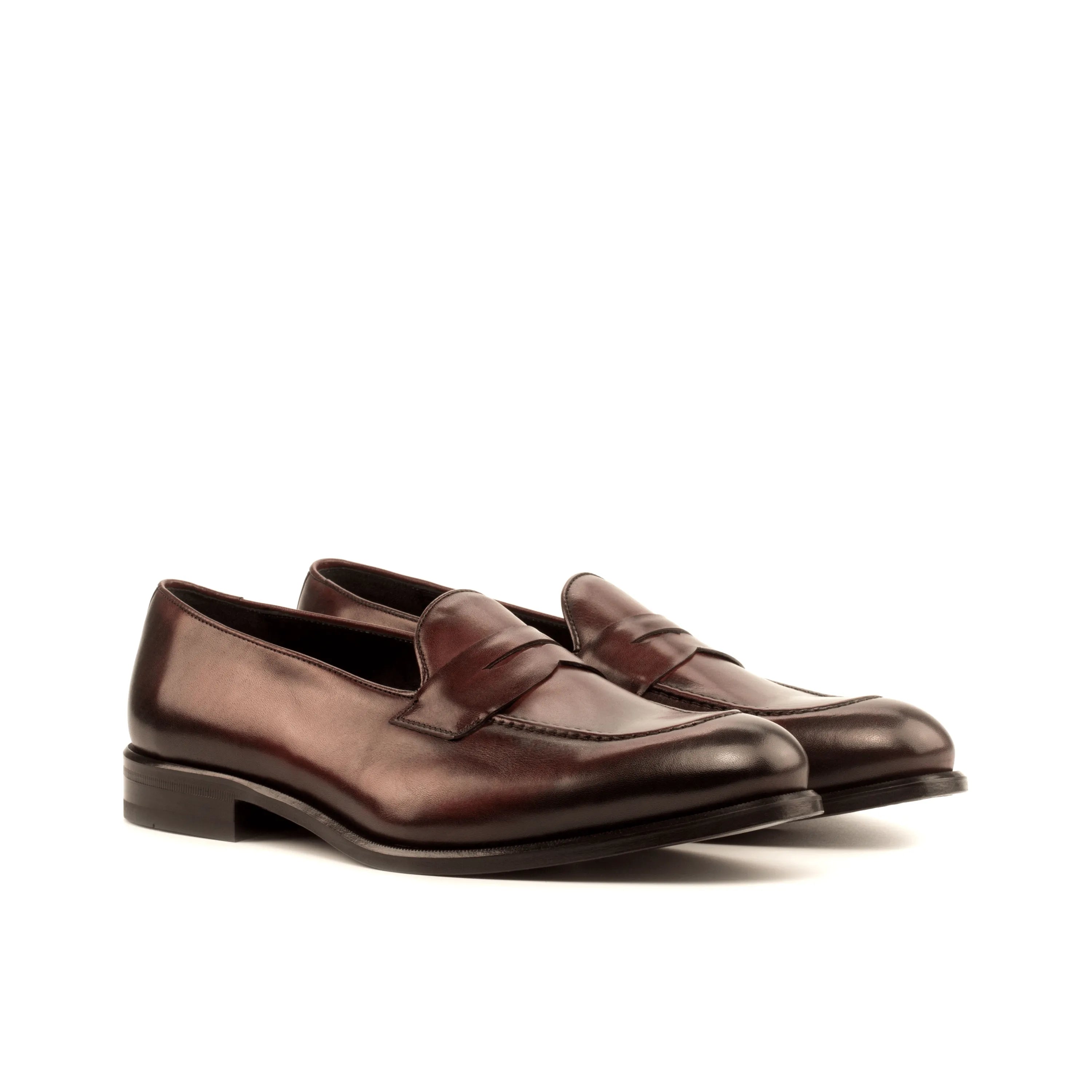 Pair of brown leather Cayuga loafers, luxury bespoke shoes for men