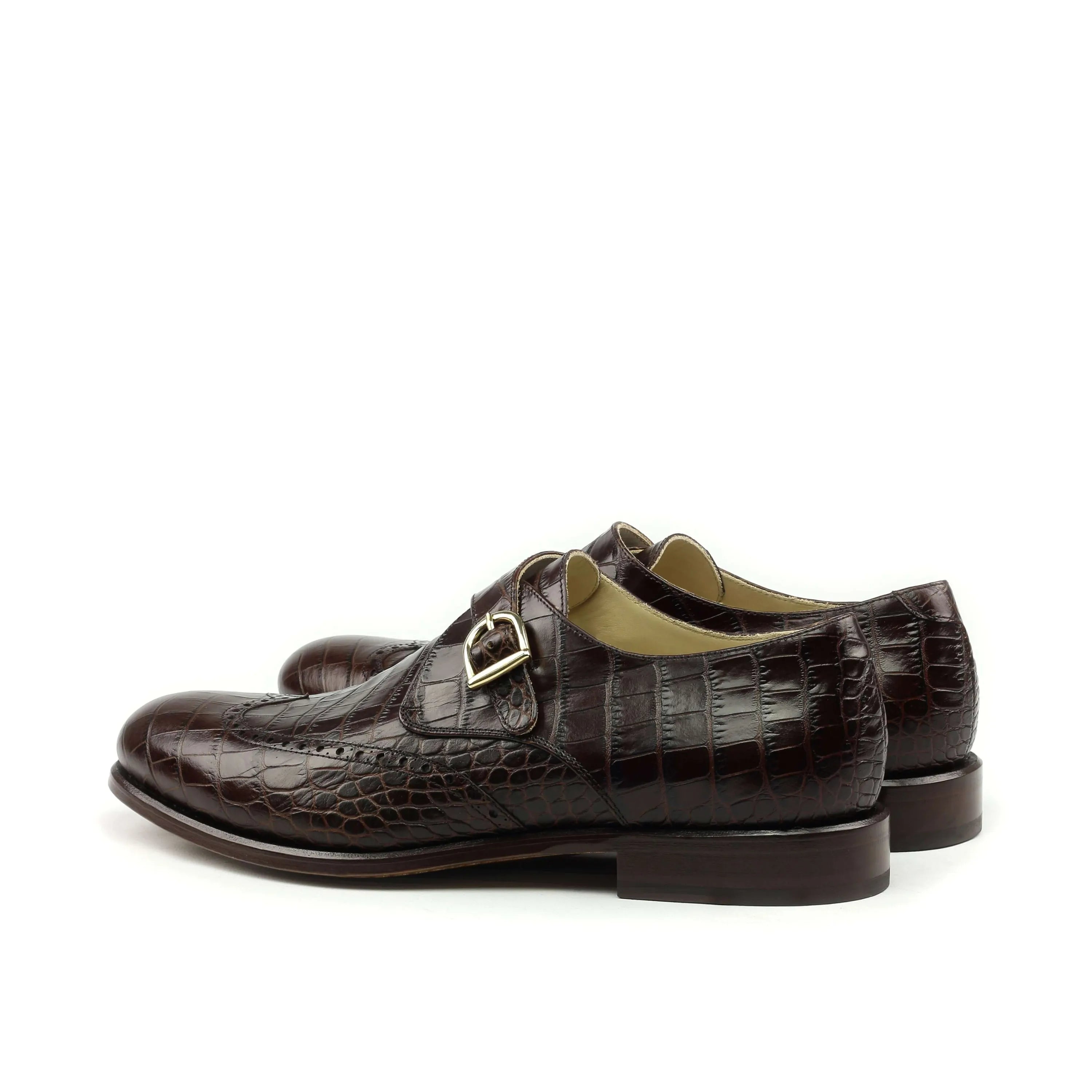 Ceaser single monk brown crocodile pattern shoes