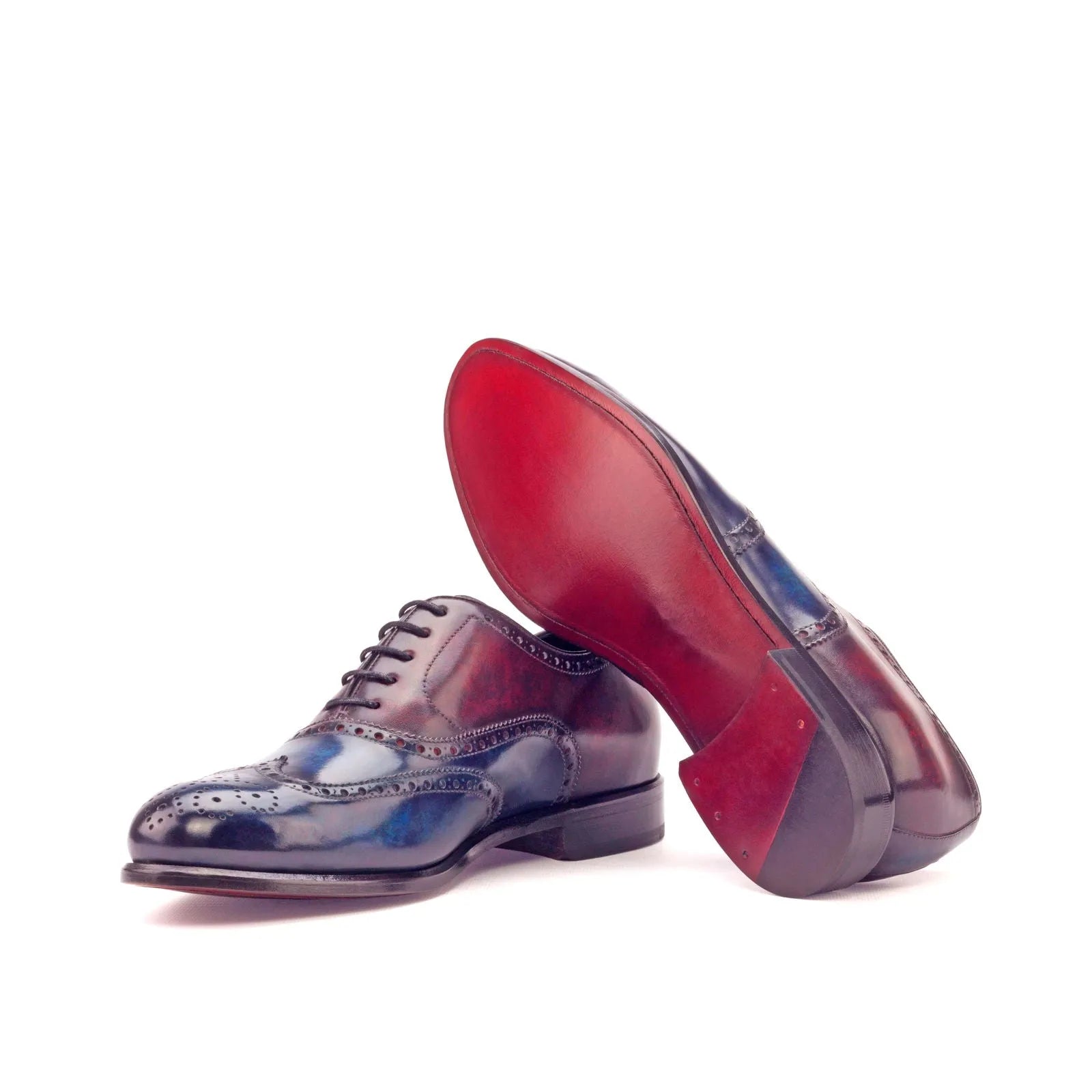 Celestial patina longwing blucher: blue burgundy leather shoes red soles
