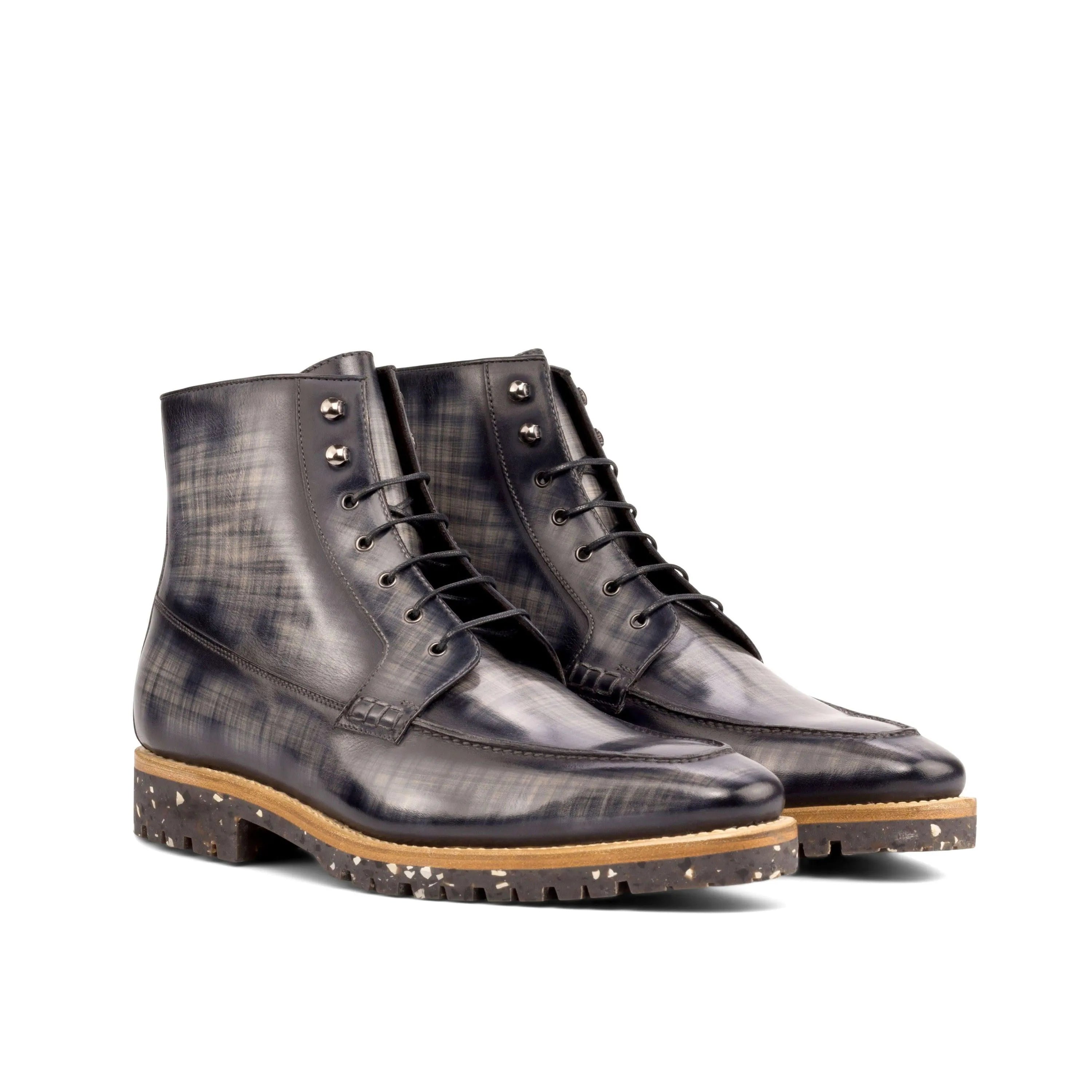 CEO Patina Moc gray leather lace-up boots