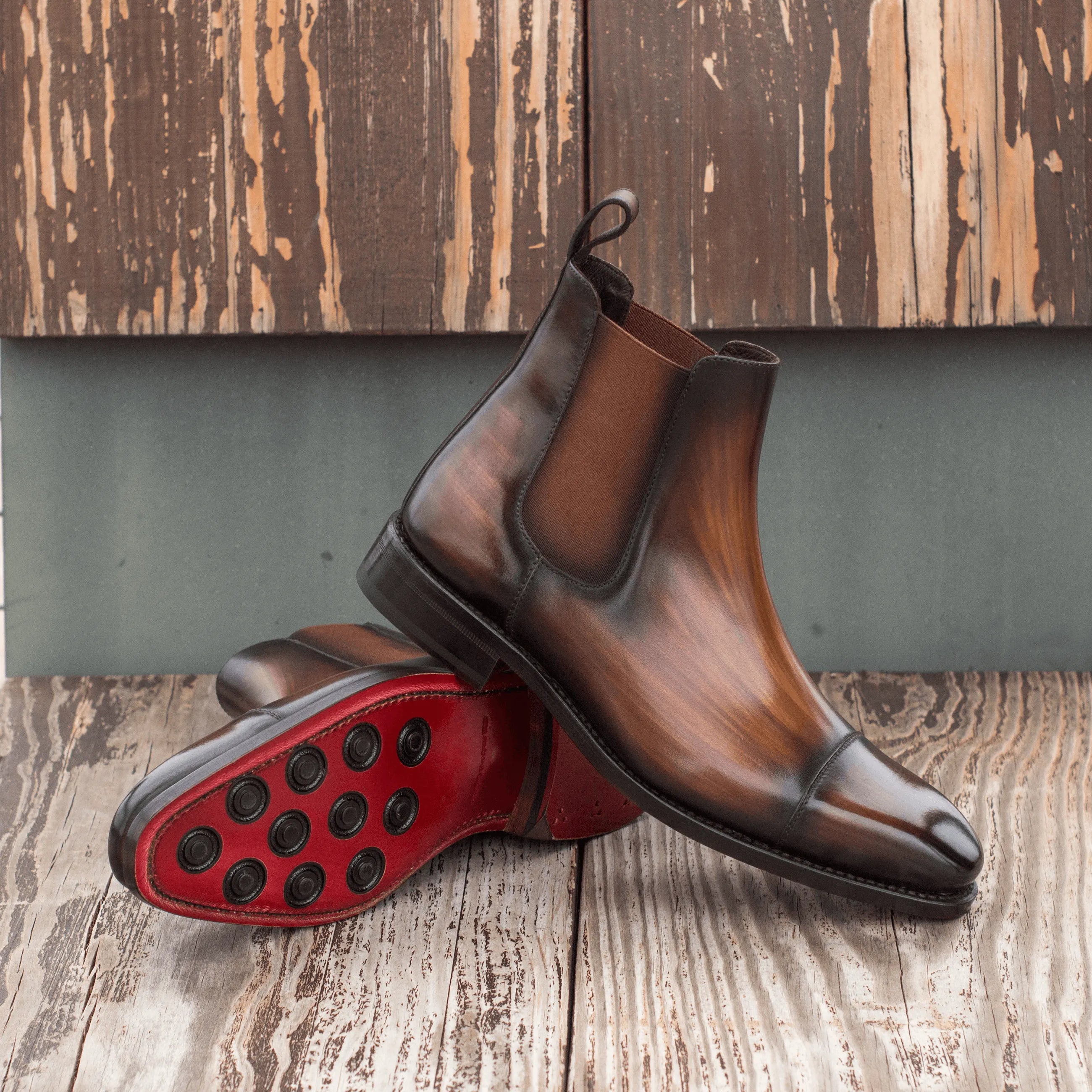 Chayton Patina Chelsea boots rear view in rich leather