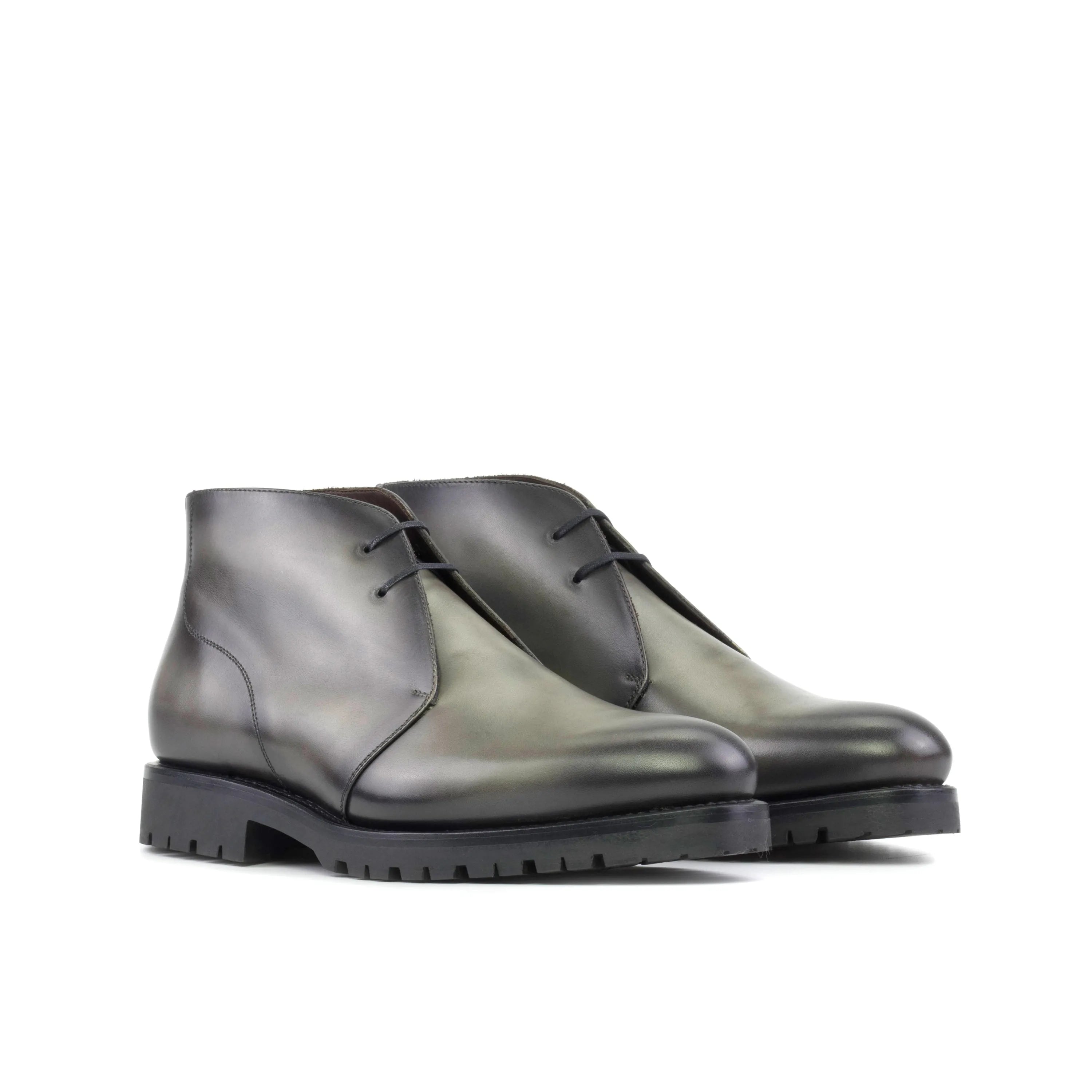 Gray Citizen Chukka boots in leather, fast lane style back view