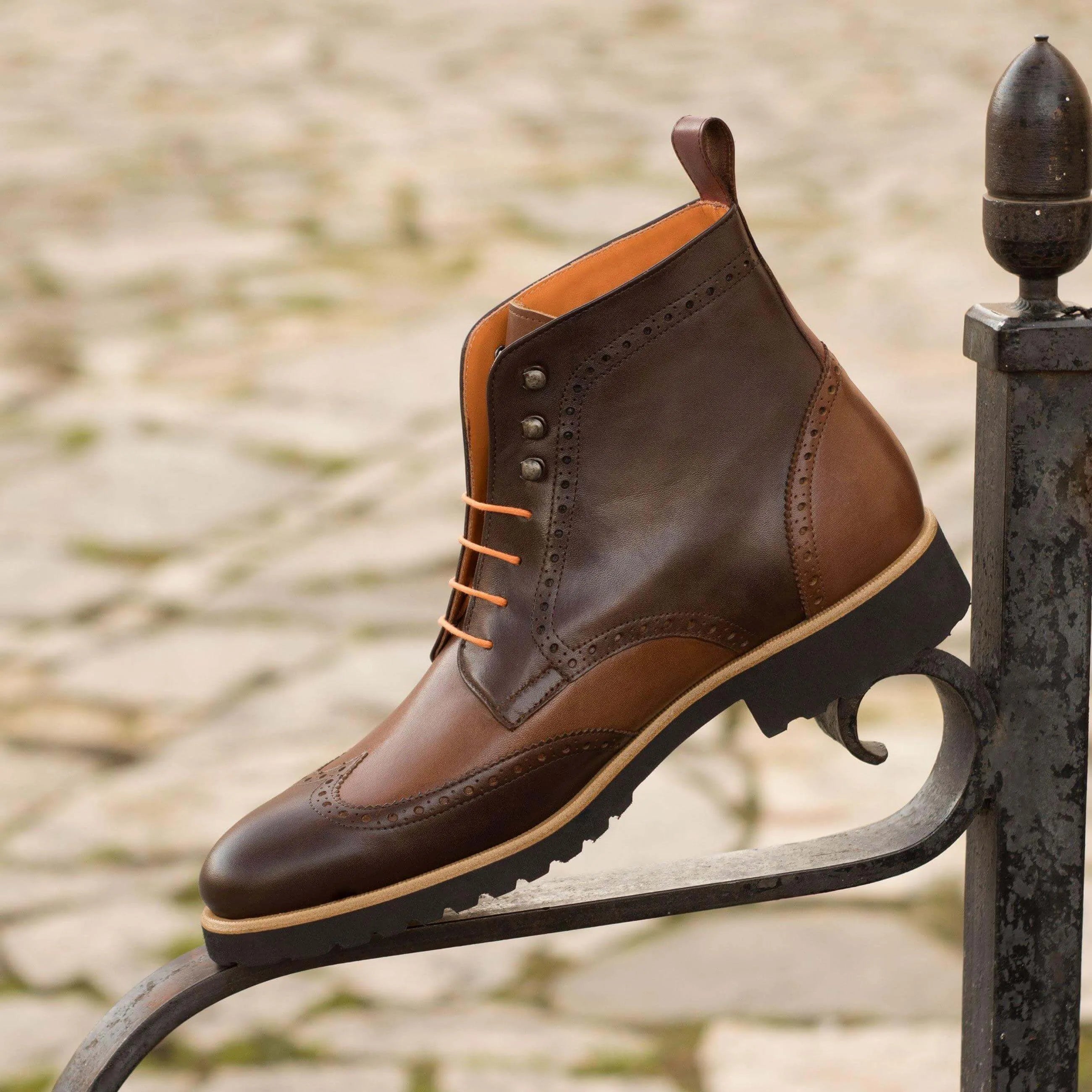 CL89 Military Brogue Boots II two-tone leather wingtip in brown painted calf