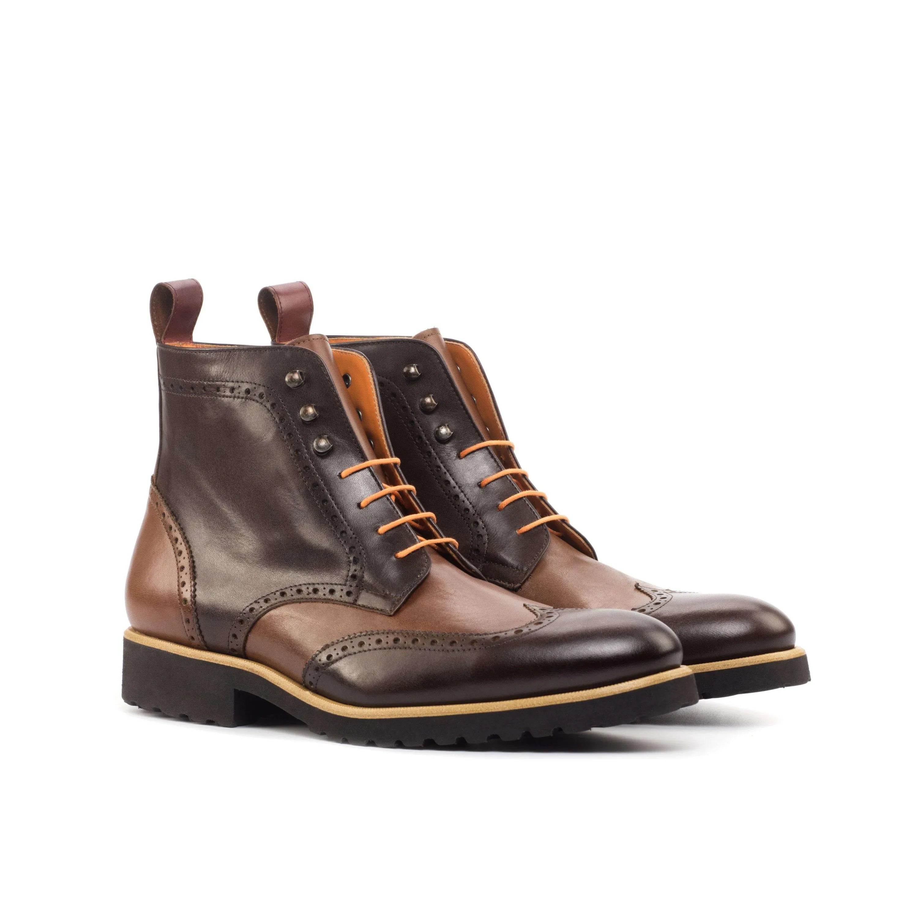 CL89 military brogue boots in two-toned brown painted calf leather