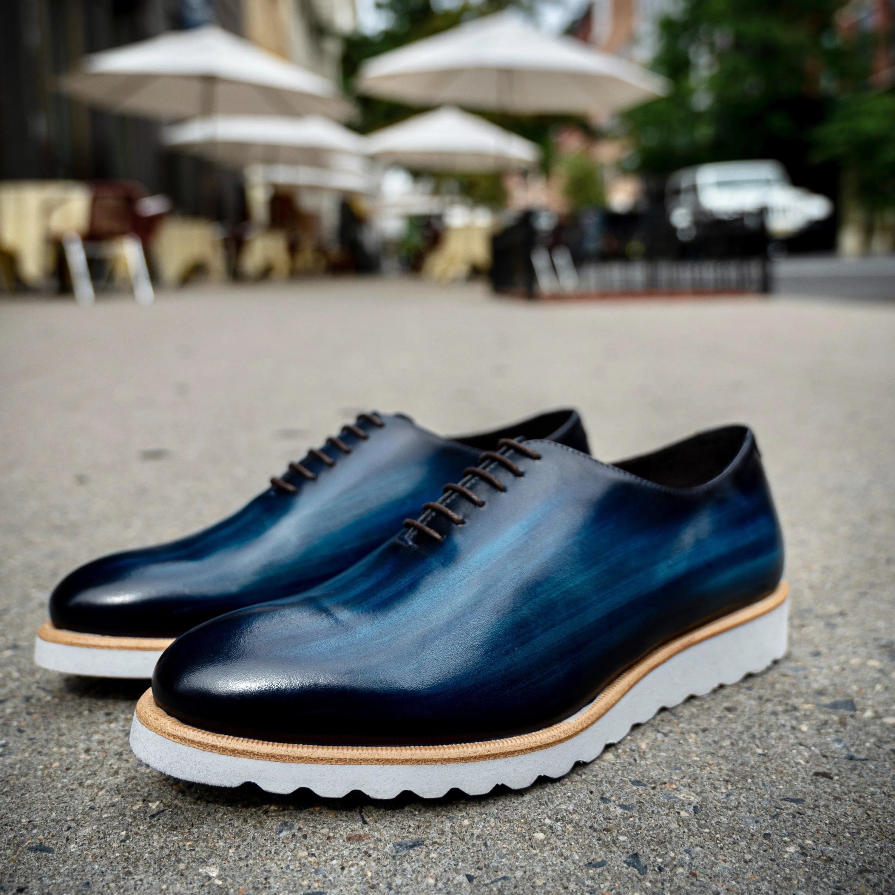 Danny Patina Wholecut blue leather dress shoes