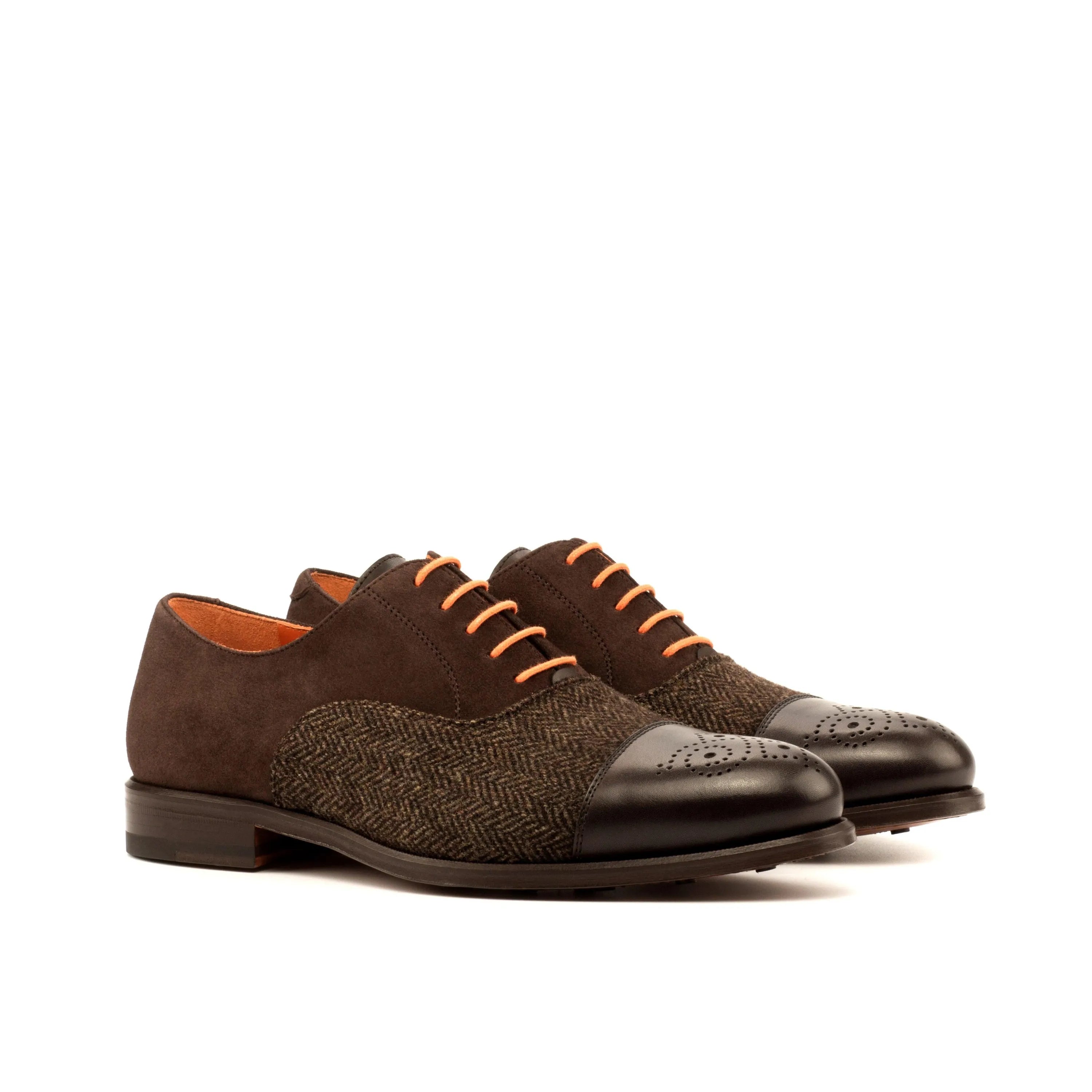 Davids Oxford shoes in brown leather and tweed