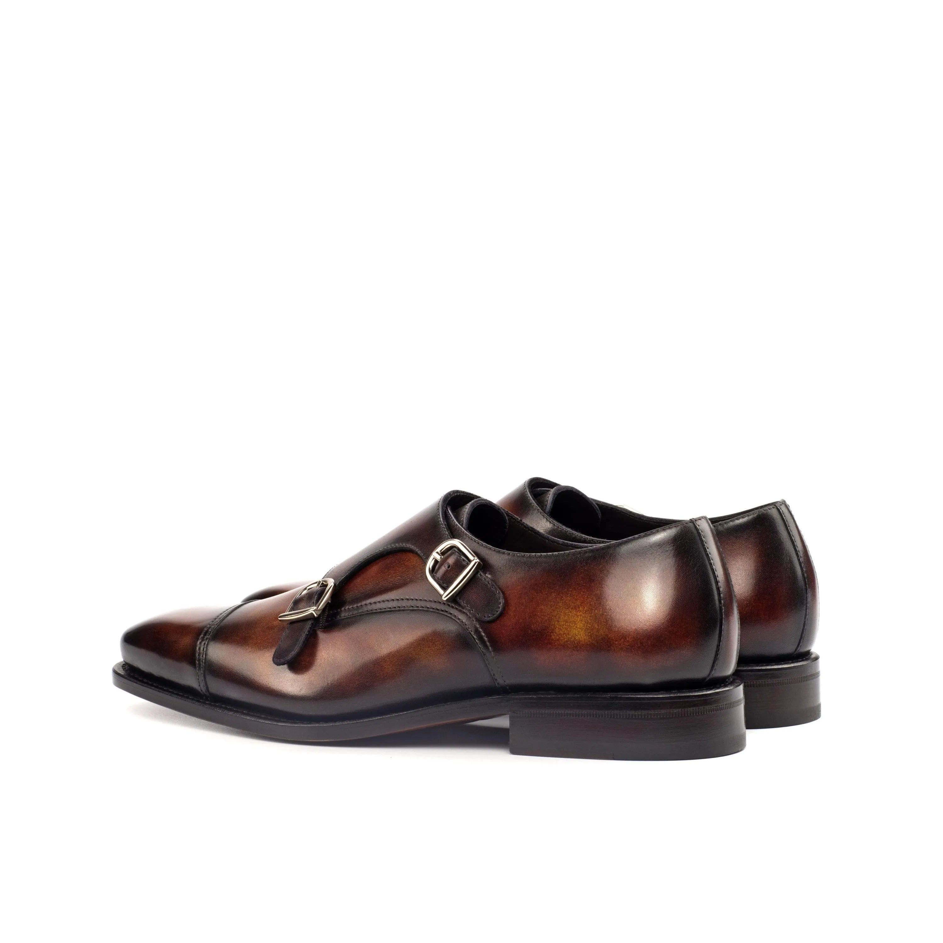 Deen double monk patina shoes in brown leather back view