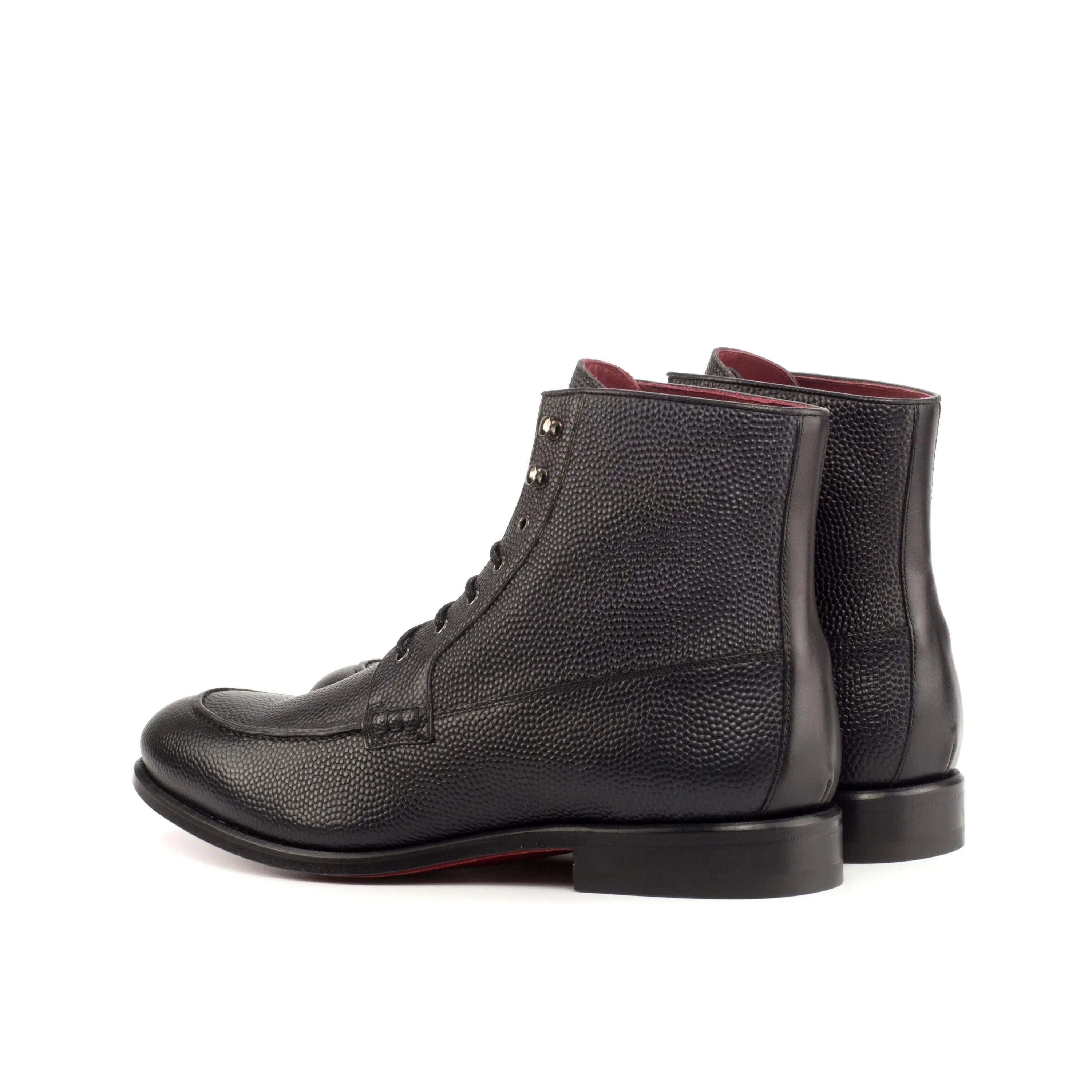 Back view of black leather Denver moc boot ankle footwear