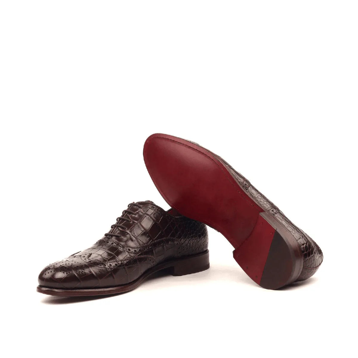 Dirk Full Brogue Shoes II in brown crocodile leather, rounded toe