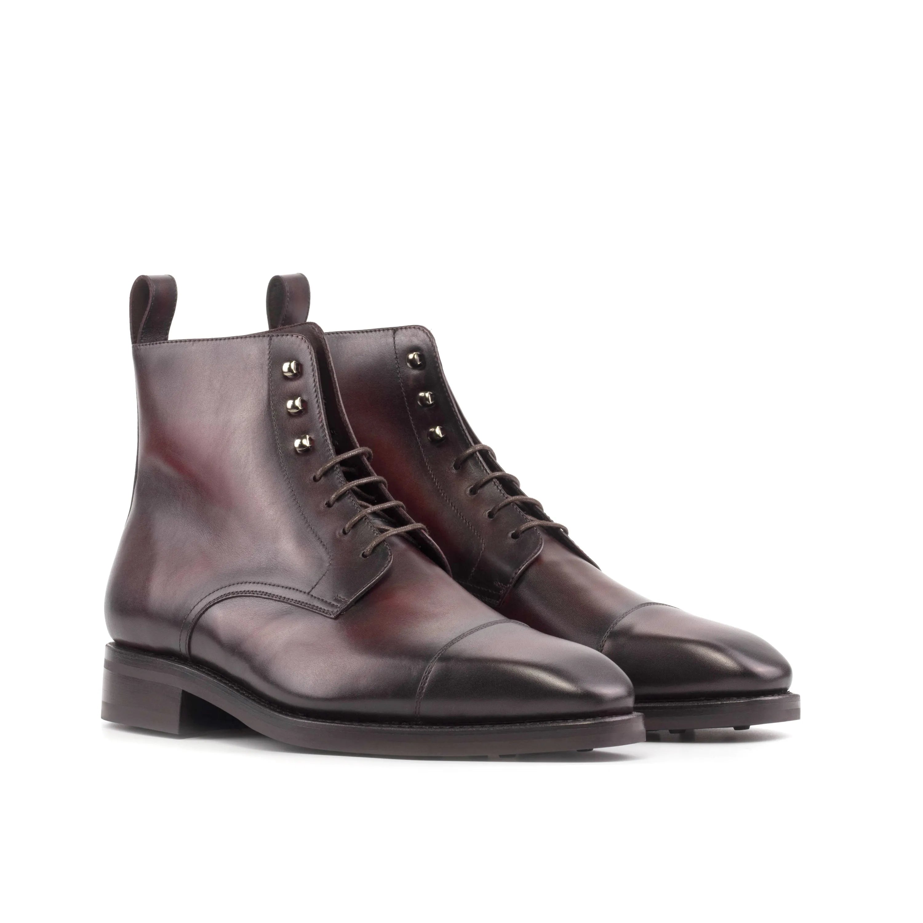Burgundy leather cap-toe Donny Jumper Boots in fast lane style