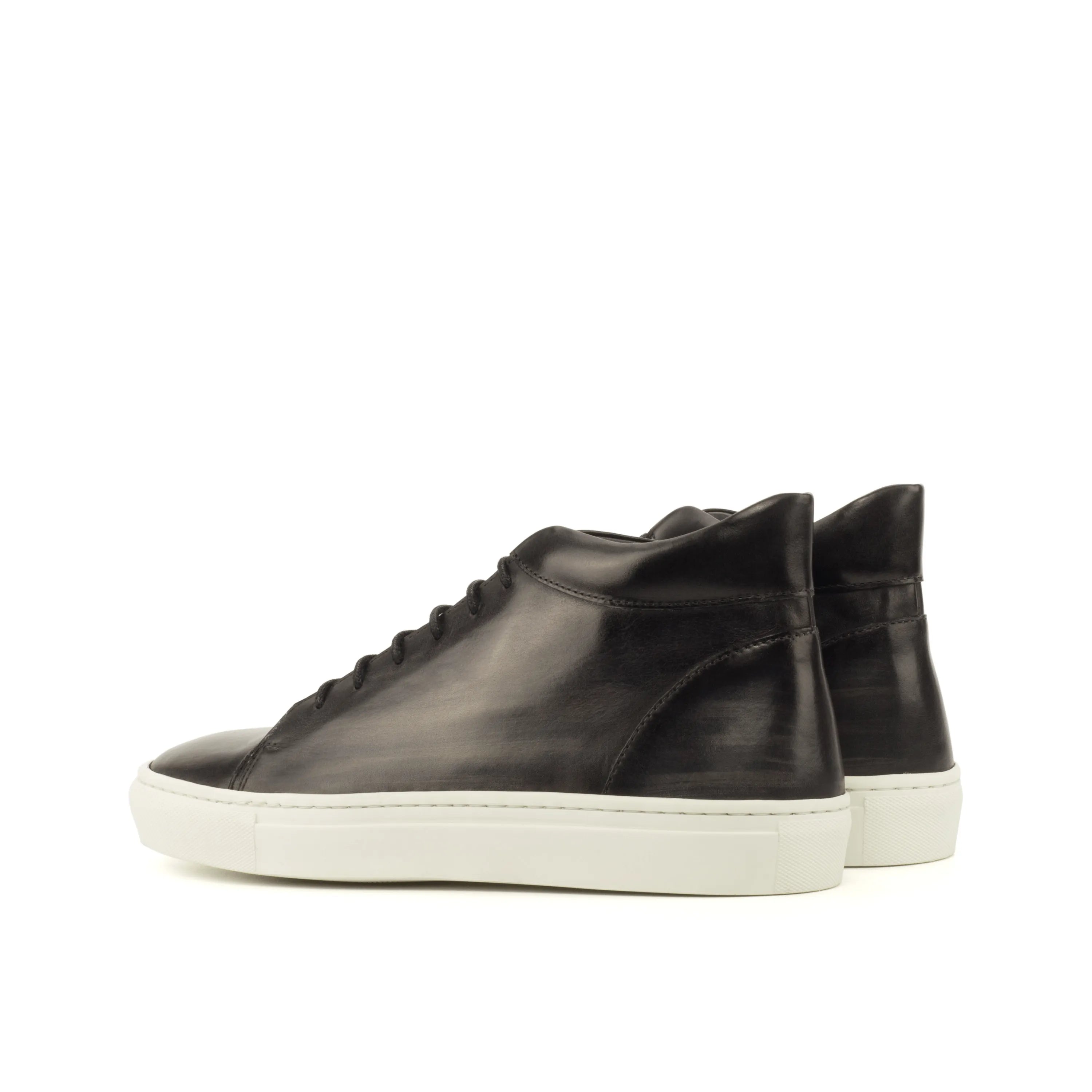 Black Donny Patina high top sneakers in leather, back view