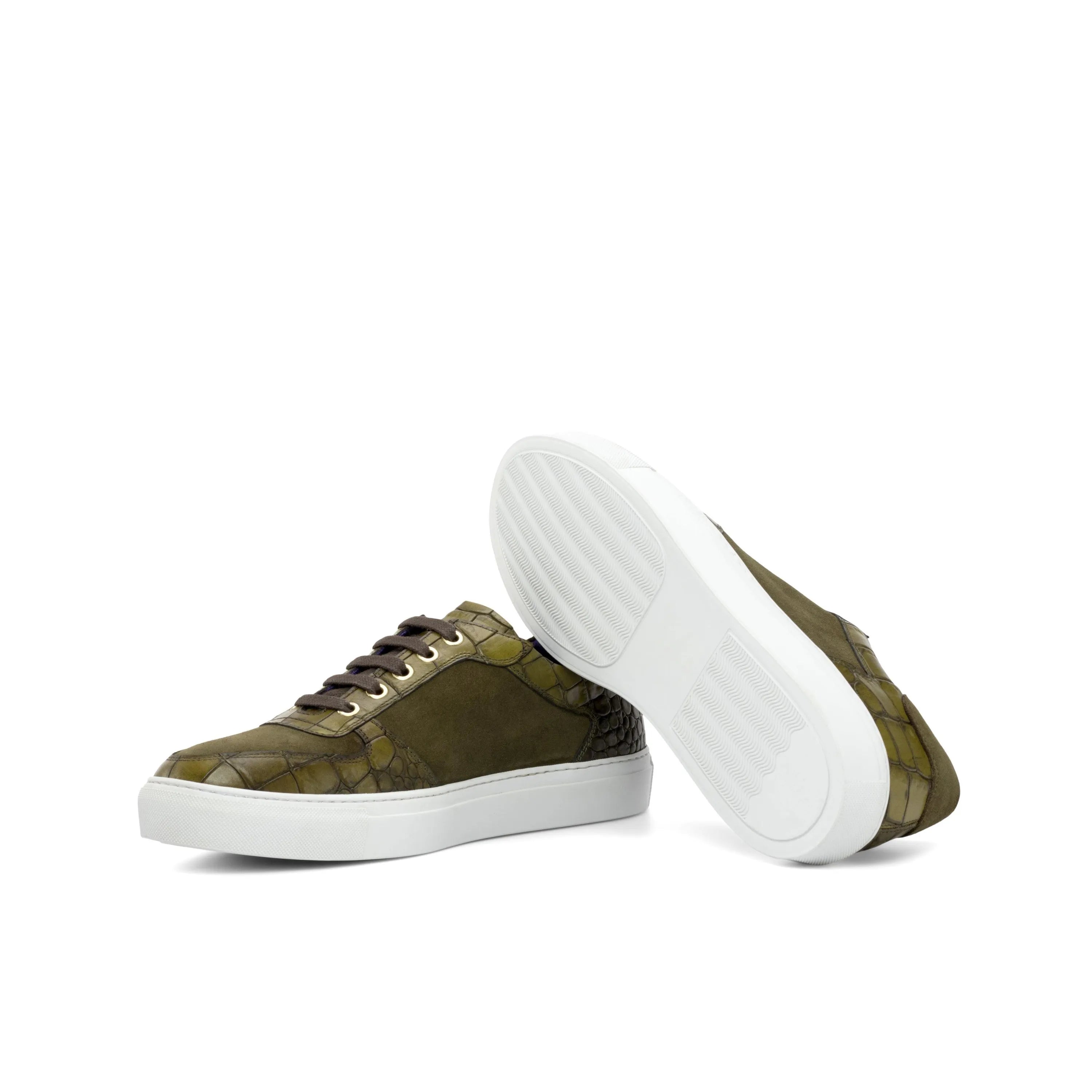 Dreamz Low olive green crocodile trainer sneakers for men