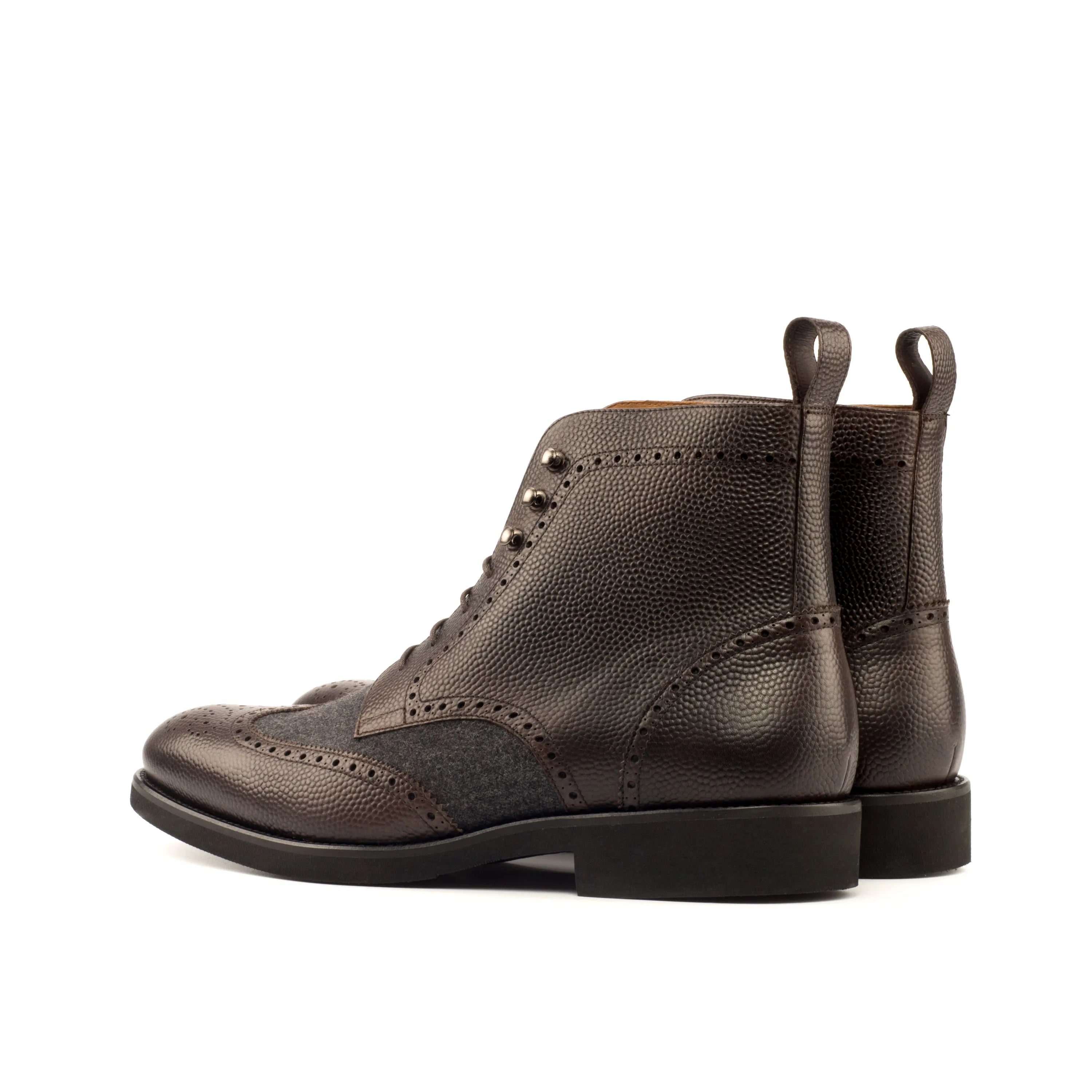 Brown leather Dubai military brogue boots back view