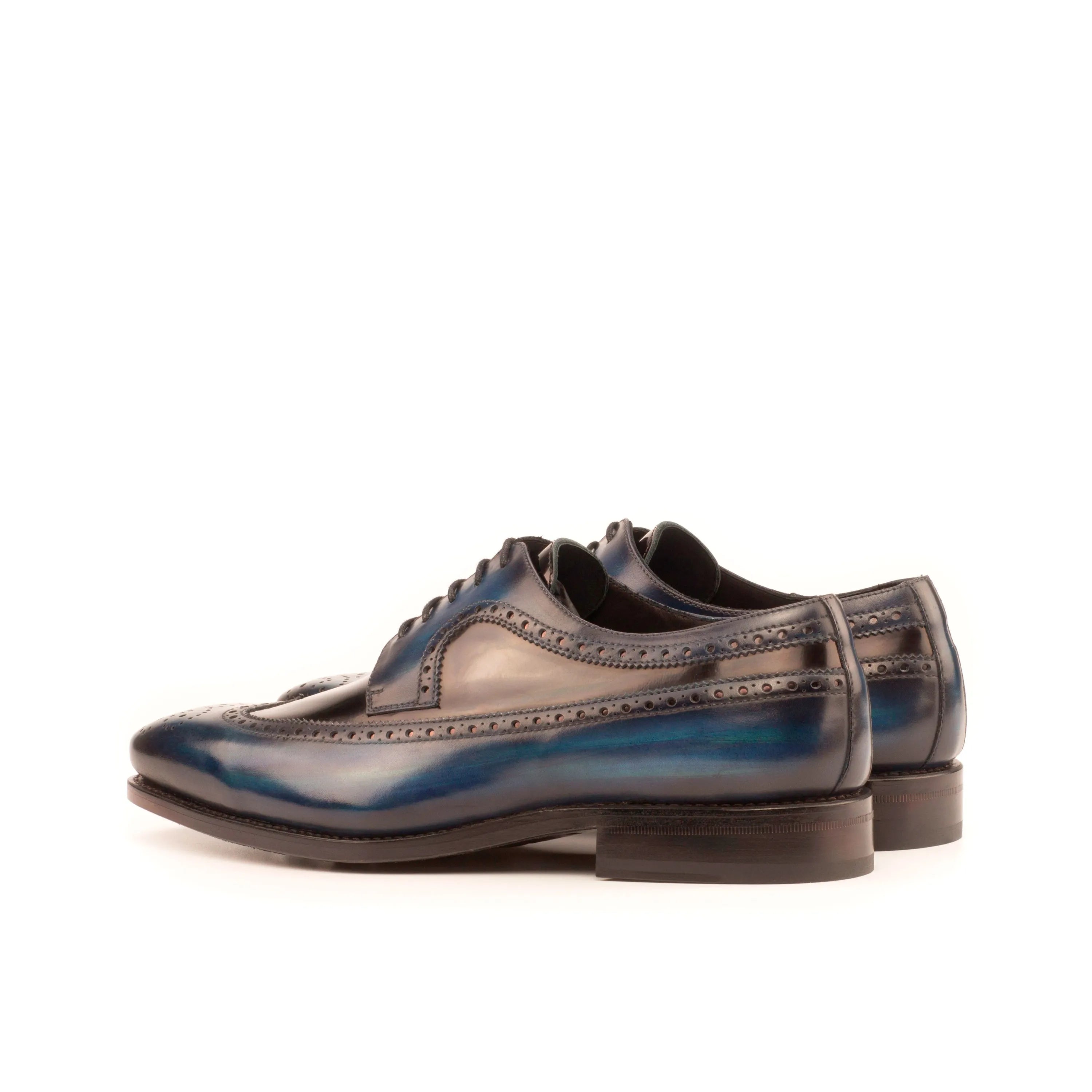 Dunne patina longwing blucher blue leather wingtip dress shoes