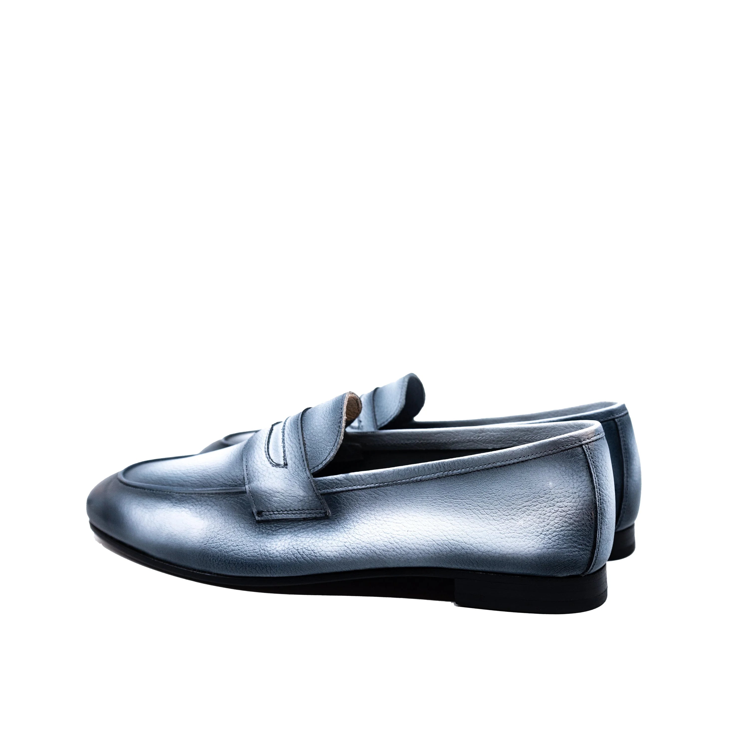 Dymo Flex Slip On Shoes II: silver metallic loafers with flexible rubber sole