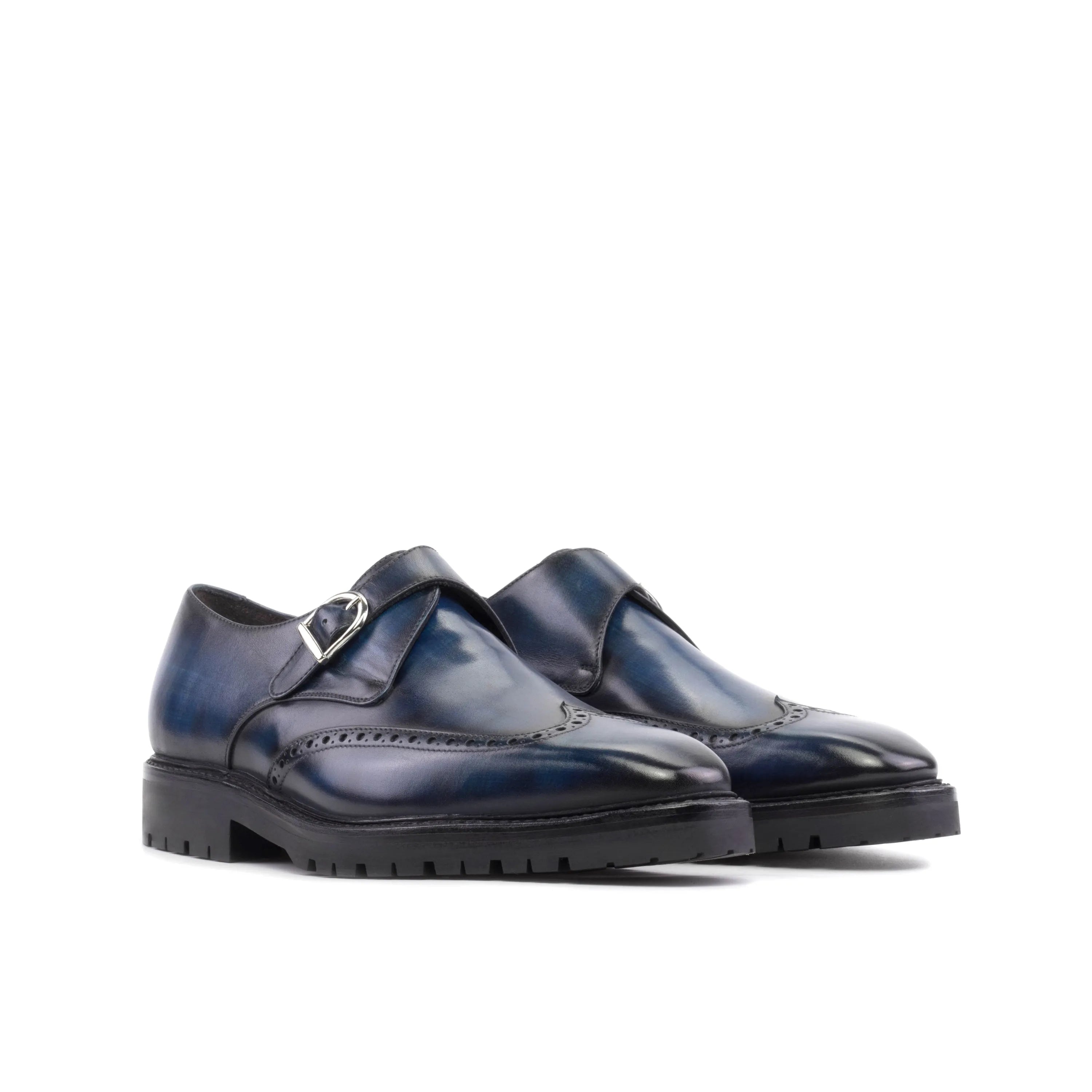 Dyno patina single monk blue leather shoes back view