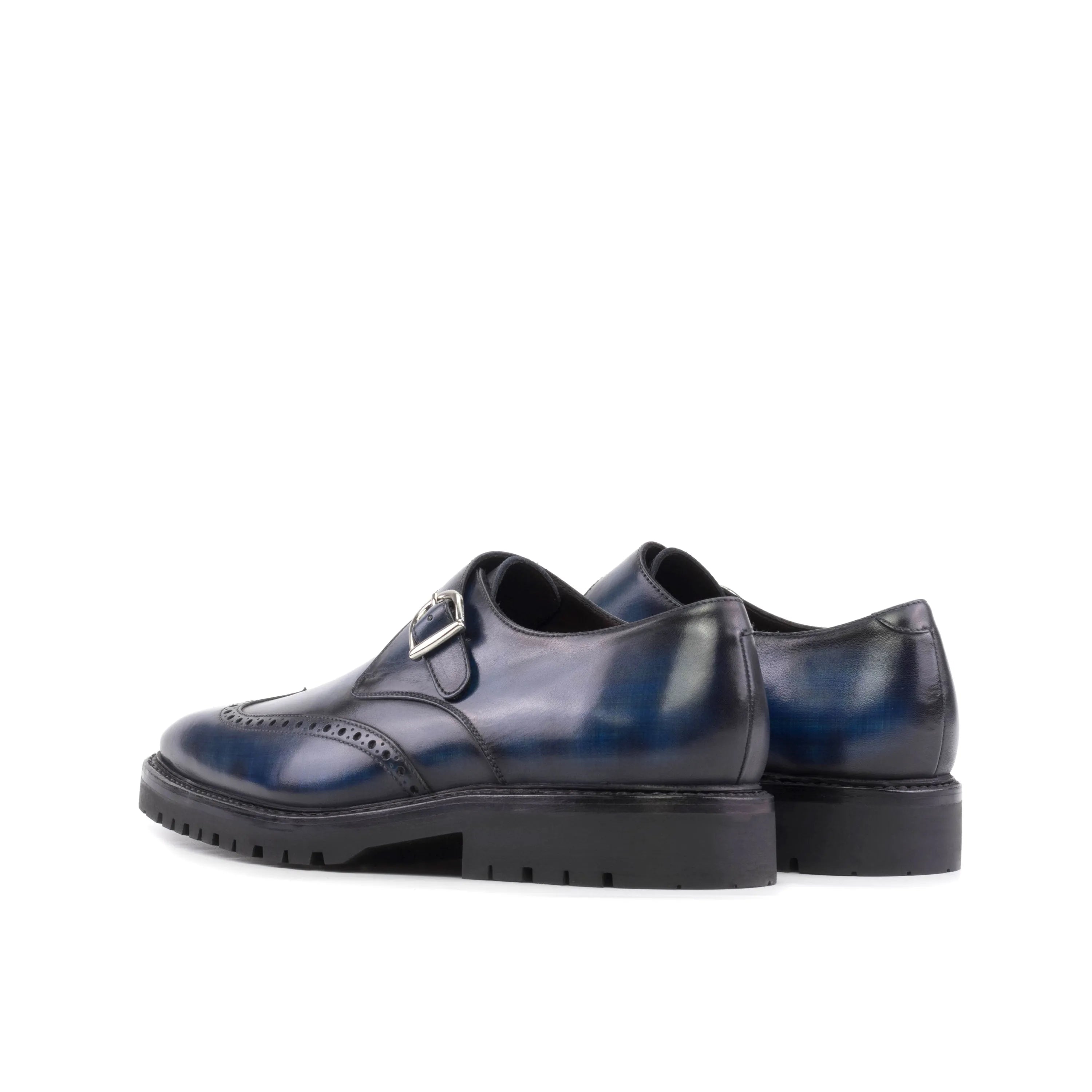 Blue Dyno Patina Single Monk strap shoes back view