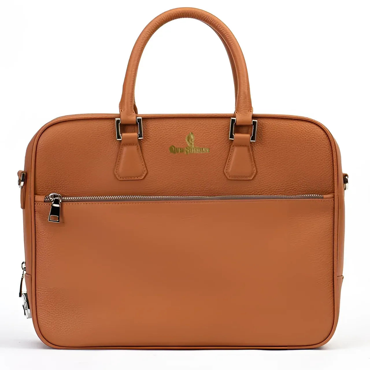 Elandro satchel briefcase in tan leather with top handle
