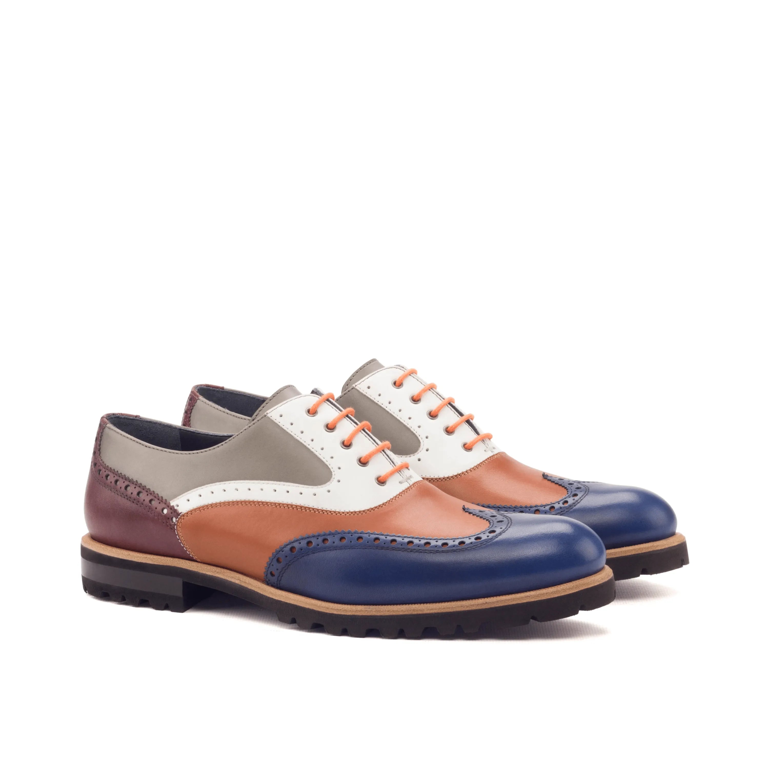Eleanor unisex full brogue shoes in colorful painted calf leather wingtip design