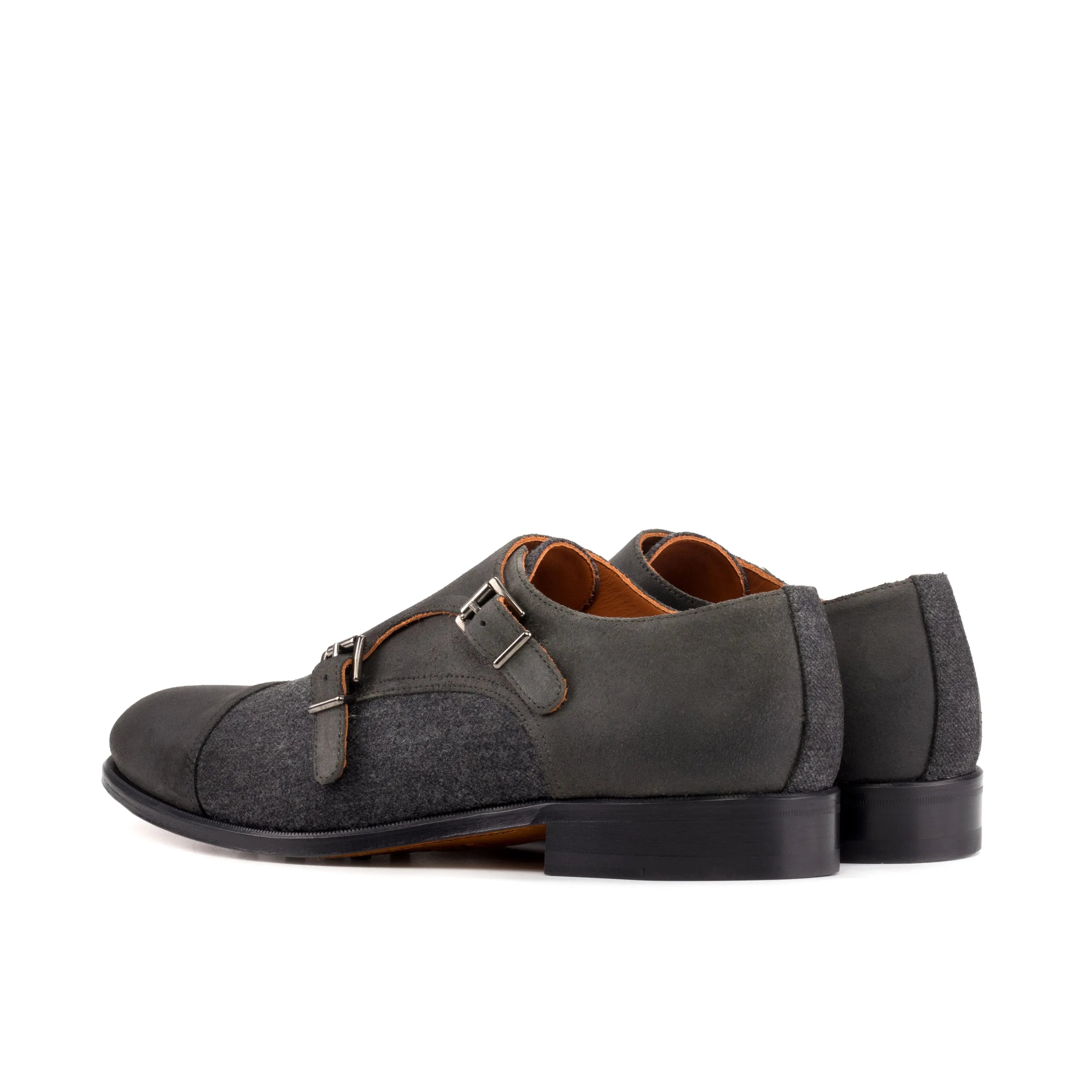 Elegancia Double Monk gray leather double monk patina shoes
